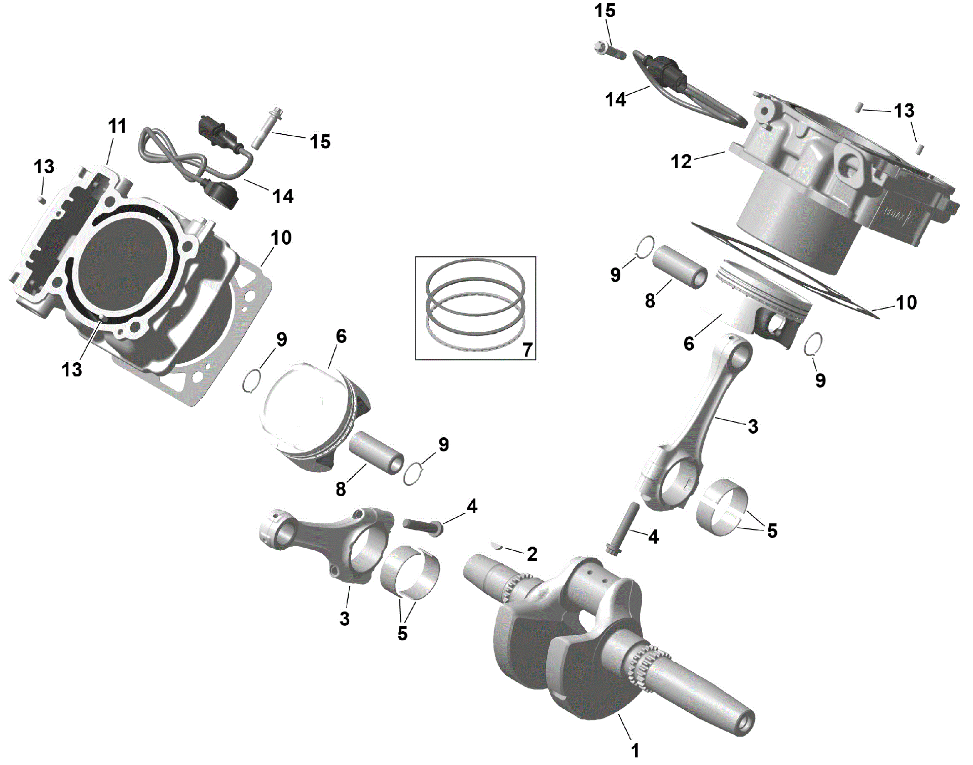 An Image of a Genuine Can-Am Parts Schematic Diagram showing the schematic - ROTAX - CRANKSHAFT PISTONS AND CYLINDER