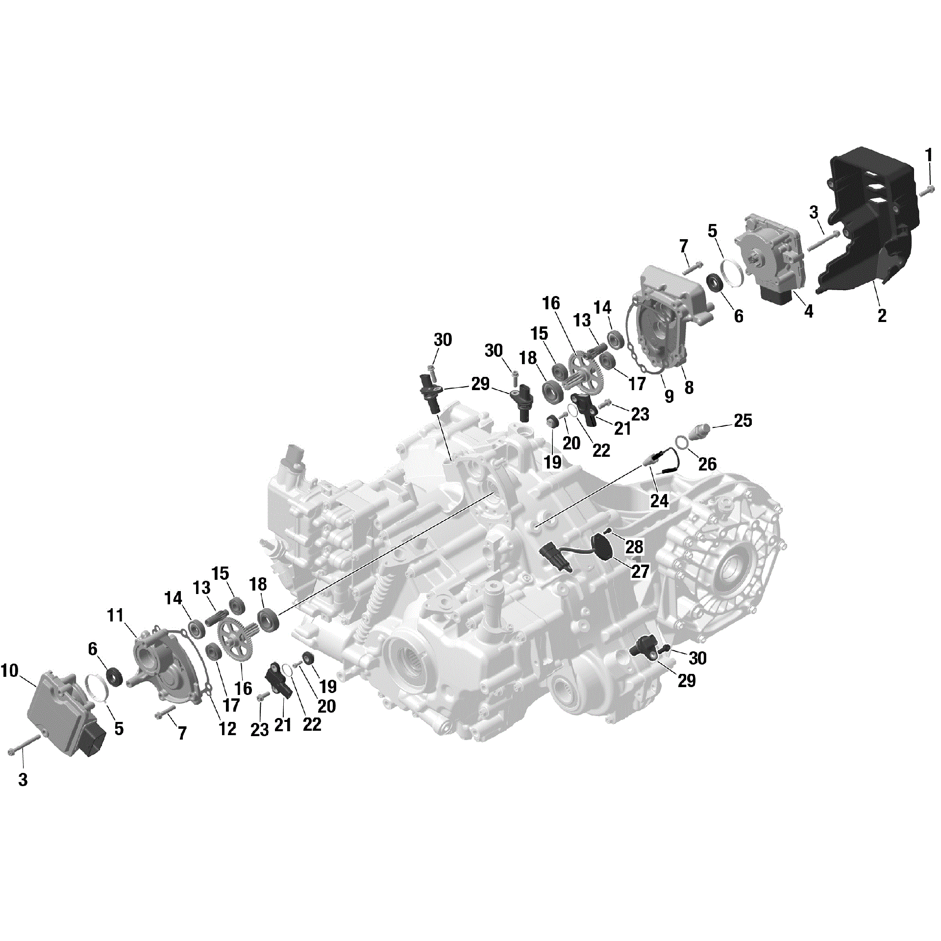 An Image of a Genuine Can-Am Parts Schematic Diagram showing the schematic - ROTAX - GEARBOX SERVO MOTORS