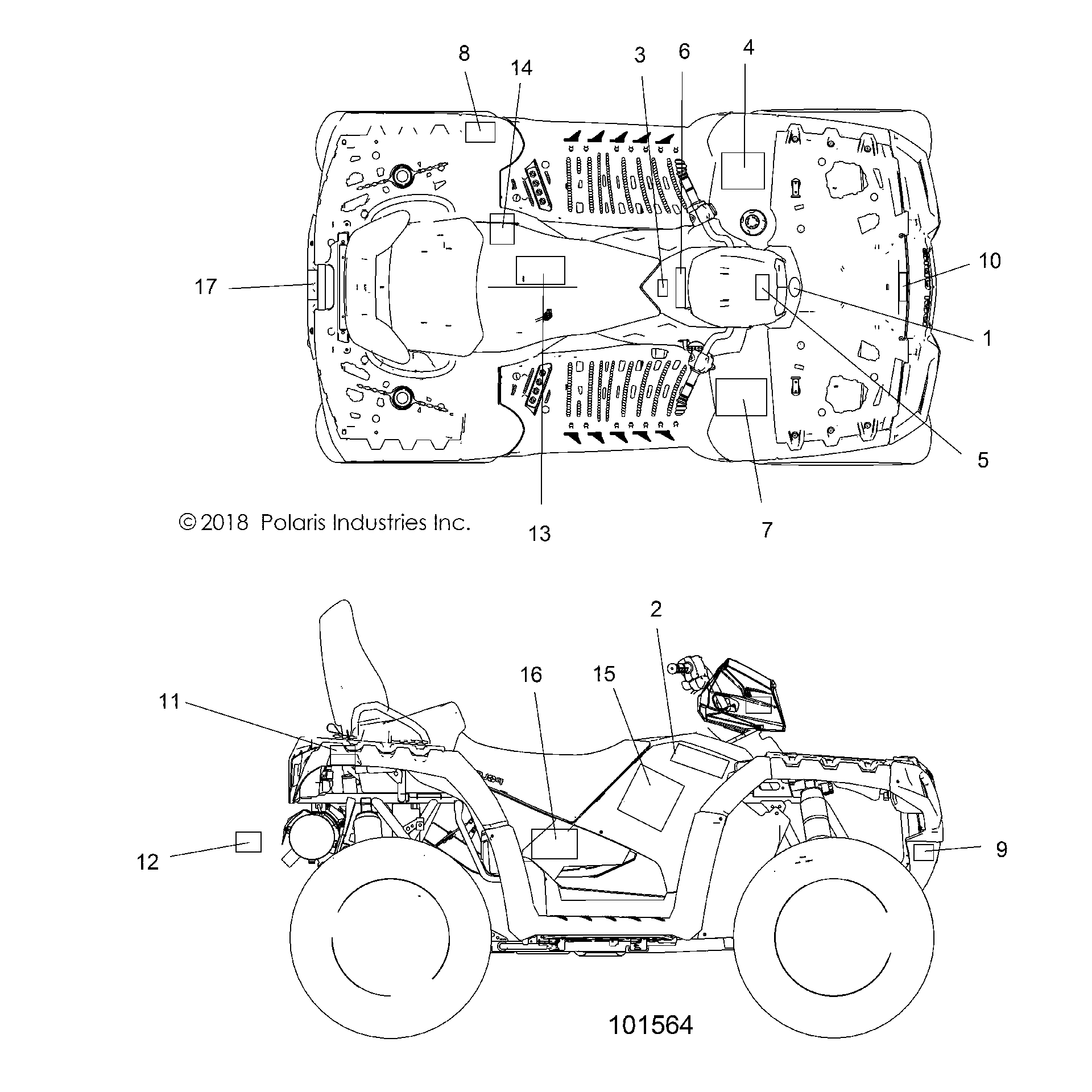 An Image of a Genuine Polaris Parts Schematic Diagram showing the schematic - BODY: DECALS - 2019 POLARIS SPORTSMAN TOURING 850 SP