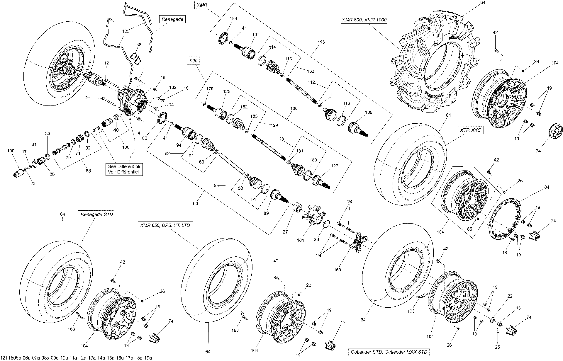 An Image of a Genuine Can-Am Parts Schematic Diagram showing the schematic - DRIVE SYSTEM FRONT _12T1505A