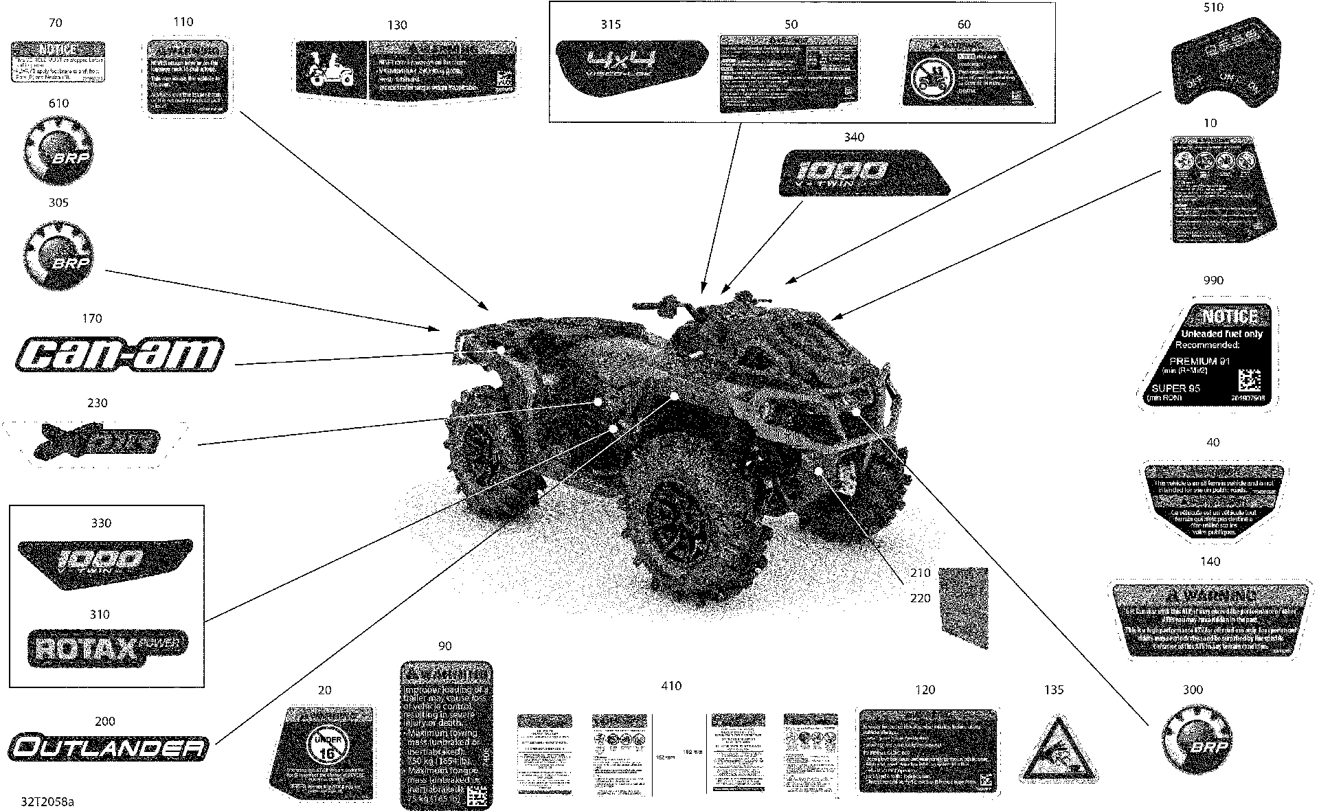 An Image of a Genuine Can-Am Parts Schematic Diagram showing the schematic - DECALS - X MR