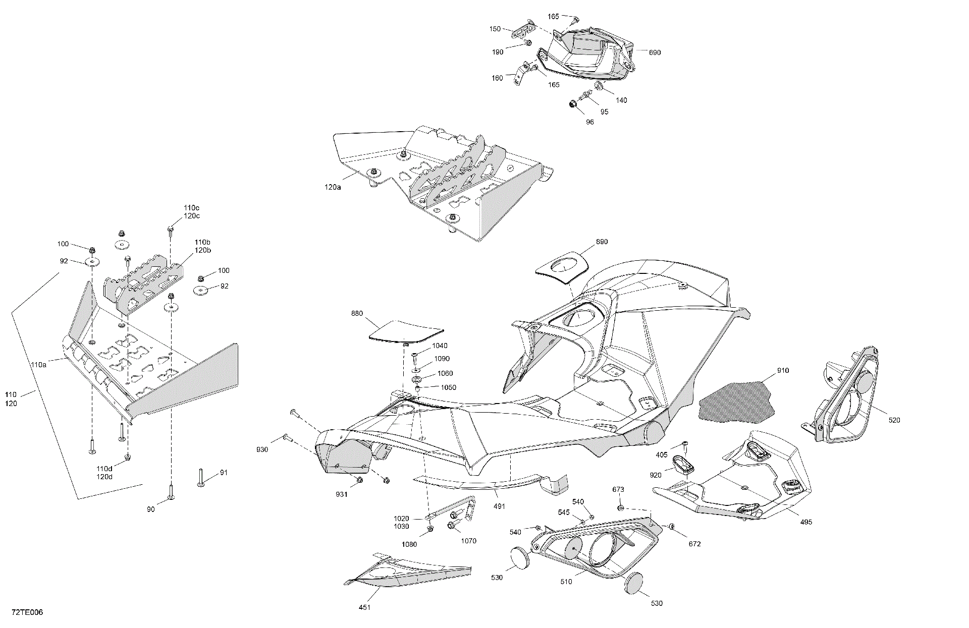 An Image of a Genuine Can-Am Parts Schematic Diagram showing the schematic - BODY - REAR SECTION