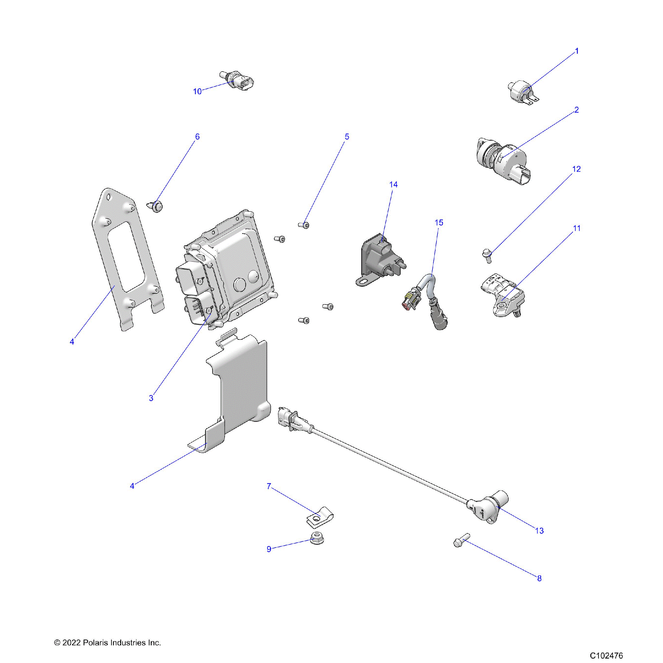 An Image of a Genuine Polaris Parts Schematic Diagram showing the schematic - ELECTRICAL: SWITCHES SENSORS and ECM - 2024 POLARIS SPORTSMAN 570 6X6