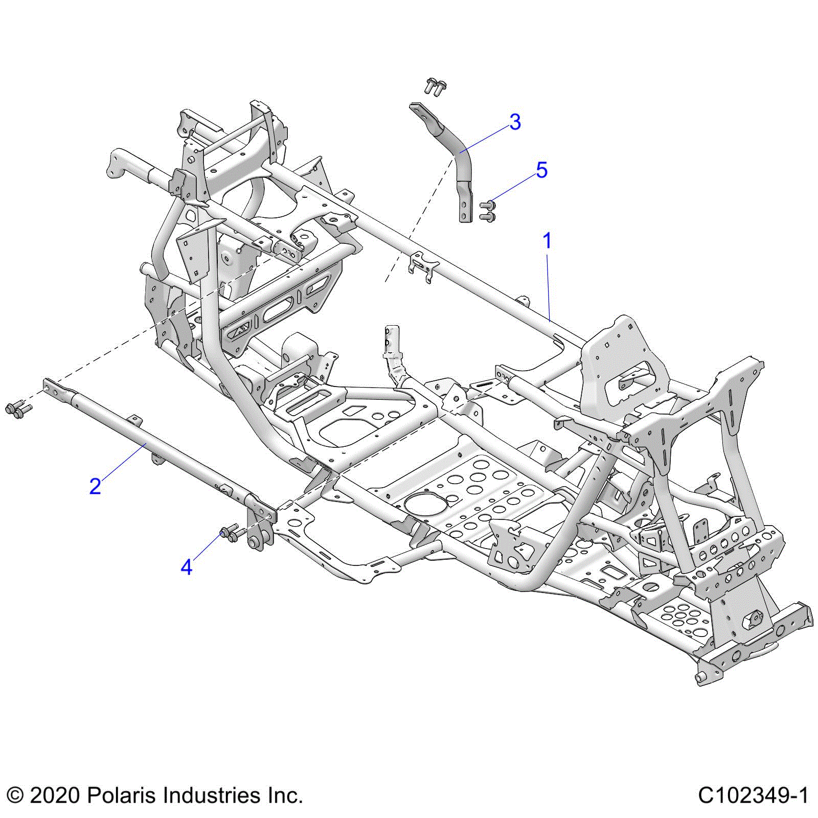 An Image of a Genuine Polaris Parts Schematic Diagram showing the schematic - CHASSIS: MAIN FRAME - 2024 POLARIS SCRAMBLER XP 1000 55" 49S