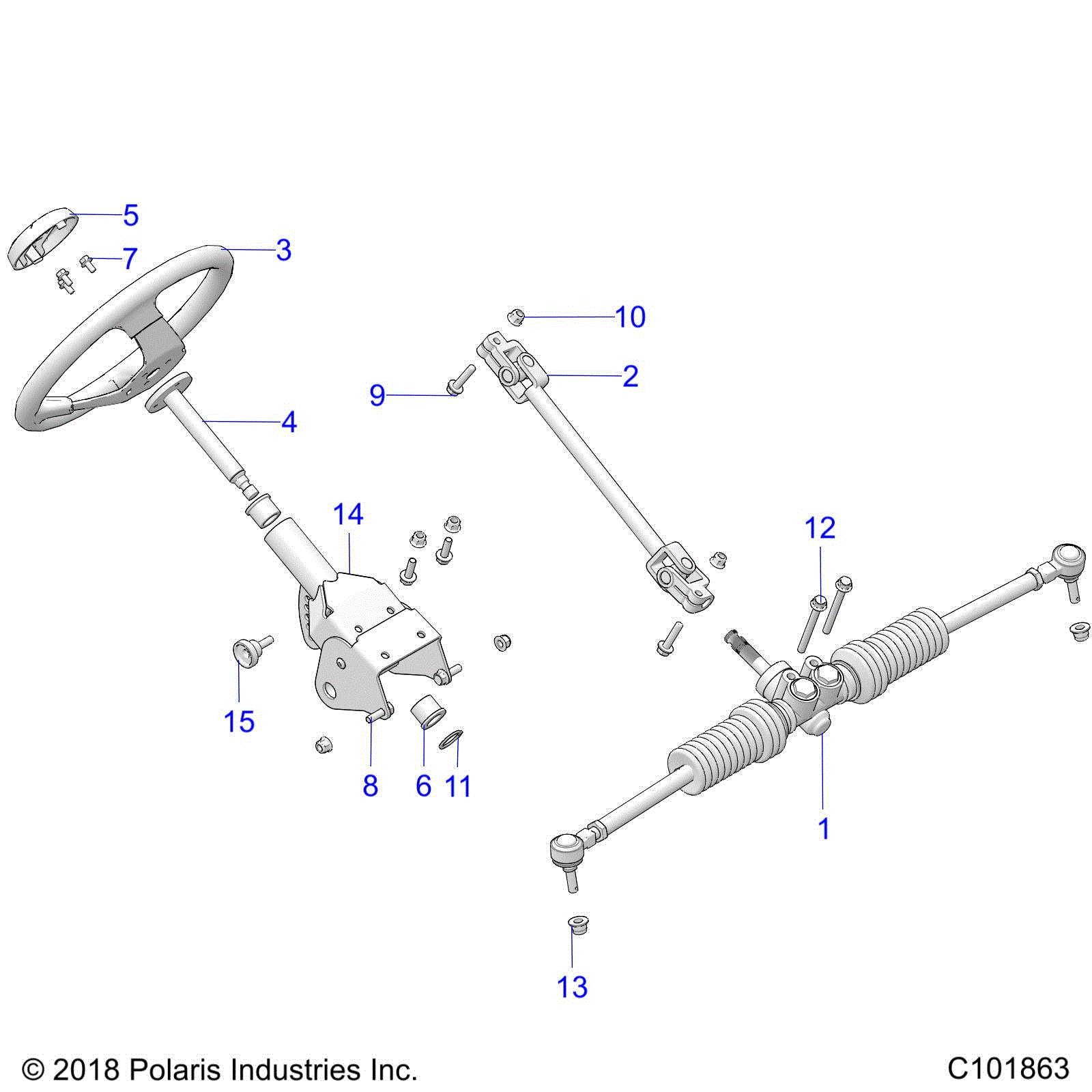 An Image of a Genuine Polaris Parts Schematic Diagram showing the schematic - STEERING: STEERING ASM. - 2019 POLARIS ACE 150 EFI INDY