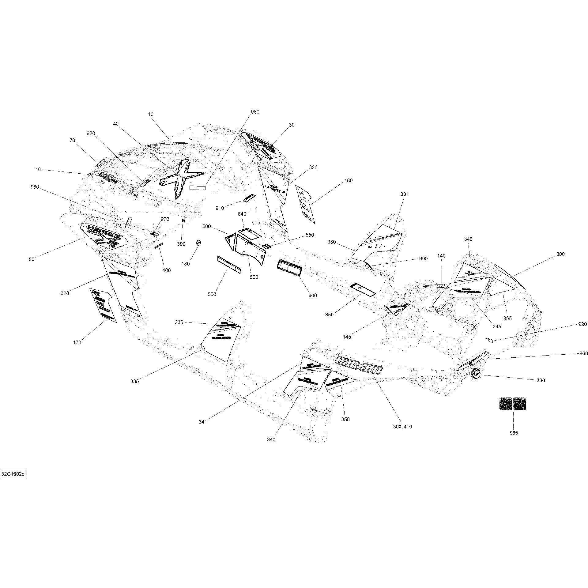 An Image of a Genuine Can-Am Parts Schematic Diagram showing the schematic - DECALS - MAX X DS-X RS