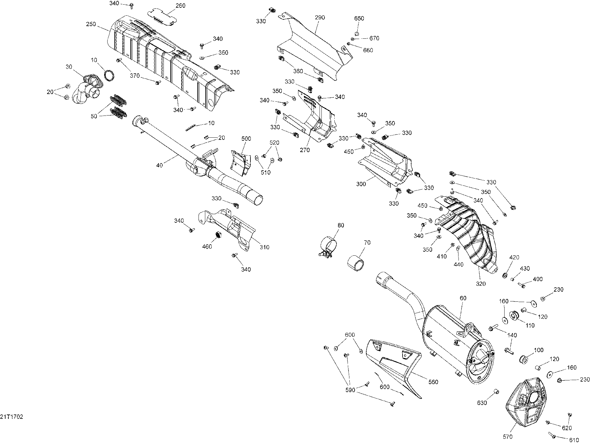 An Image of a Genuine Can-Am Parts Schematic Diagram showing the schematic - EXHAUST SYSTEM - ALL MODELS