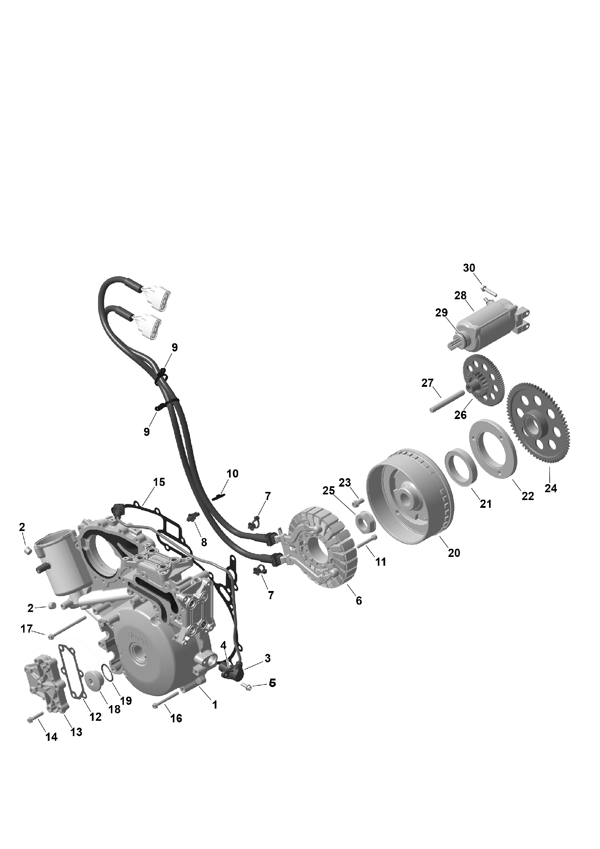 An Image of a Genuine Can-Am Parts Schematic Diagram showing the schematic - ROTAX - MAGNETO AND ELECTRIC STARTER