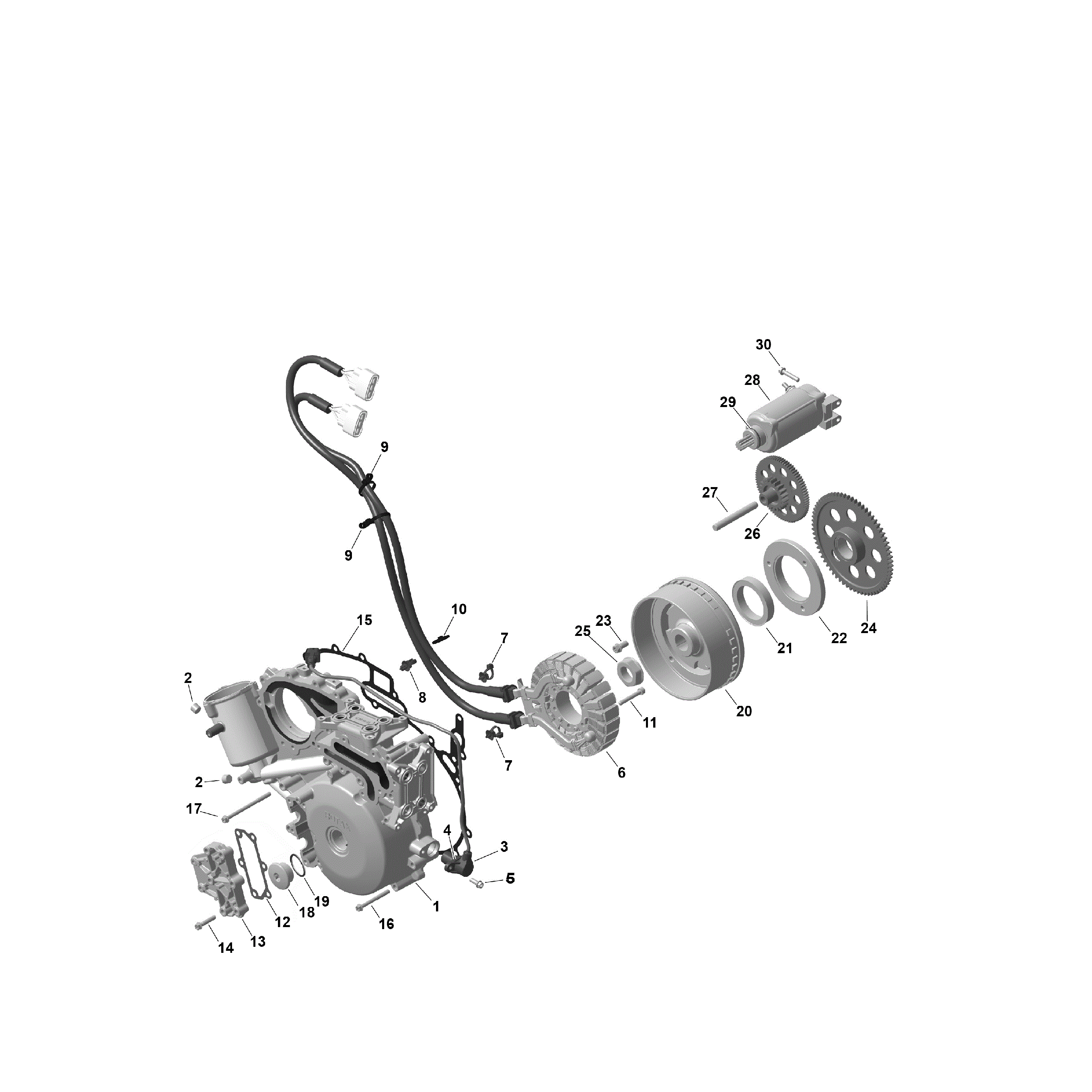 An Image of a Genuine Can-Am Parts Schematic Diagram showing the schematic - ROTAX - MAGNETO AND ELECTRIC STARTER