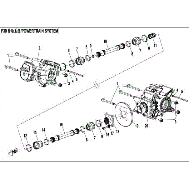 An Image of a genuine CFMOTO Parts Schematic Diagram showing the group - POWERTRAIN SYSTEM - 2016 CFMOTO CFORCE 400