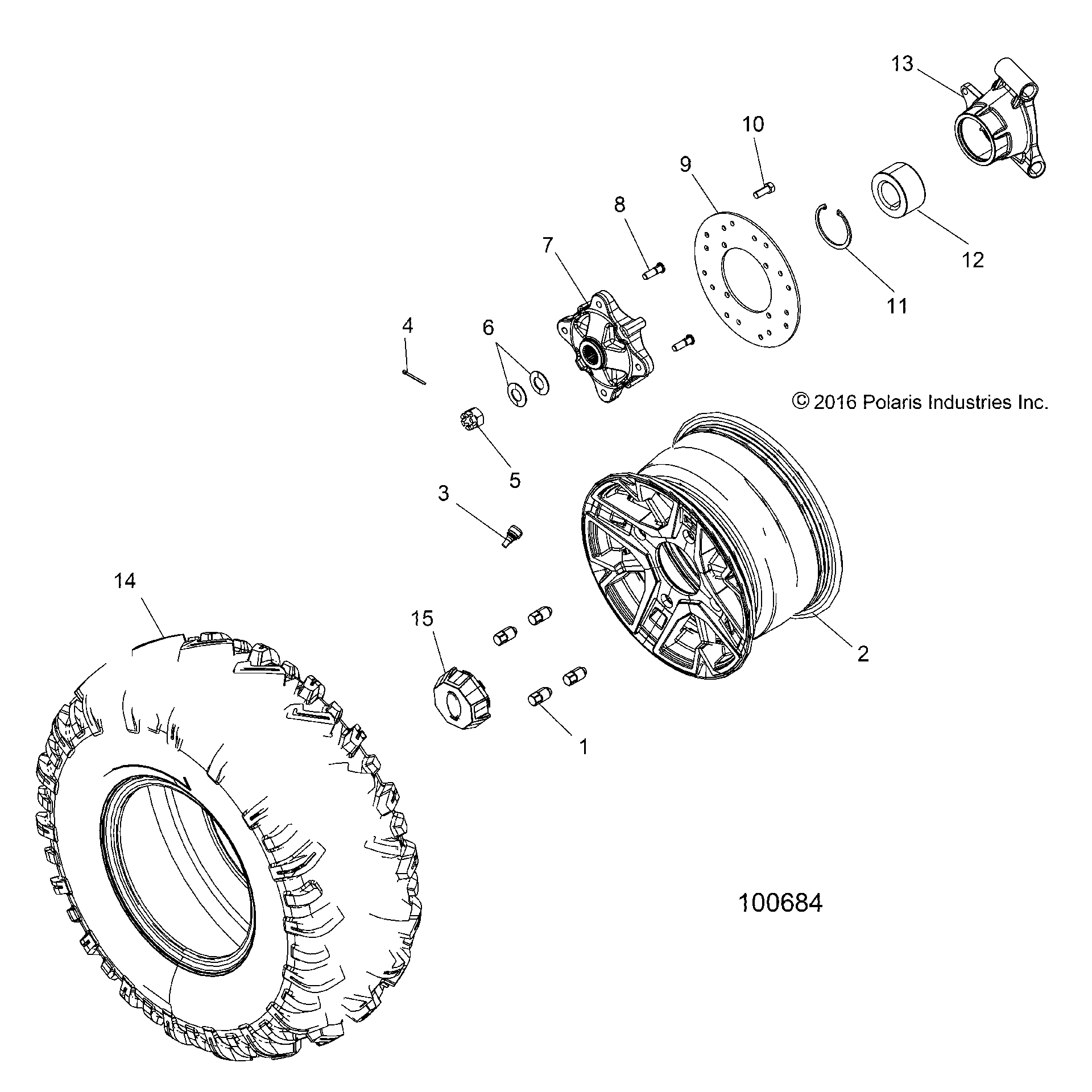 An Image of a Genuine Polaris Parts Schematic Diagram showing the schematic - WHEELS: REAR - 2017 POLARIS ACE 570 SP