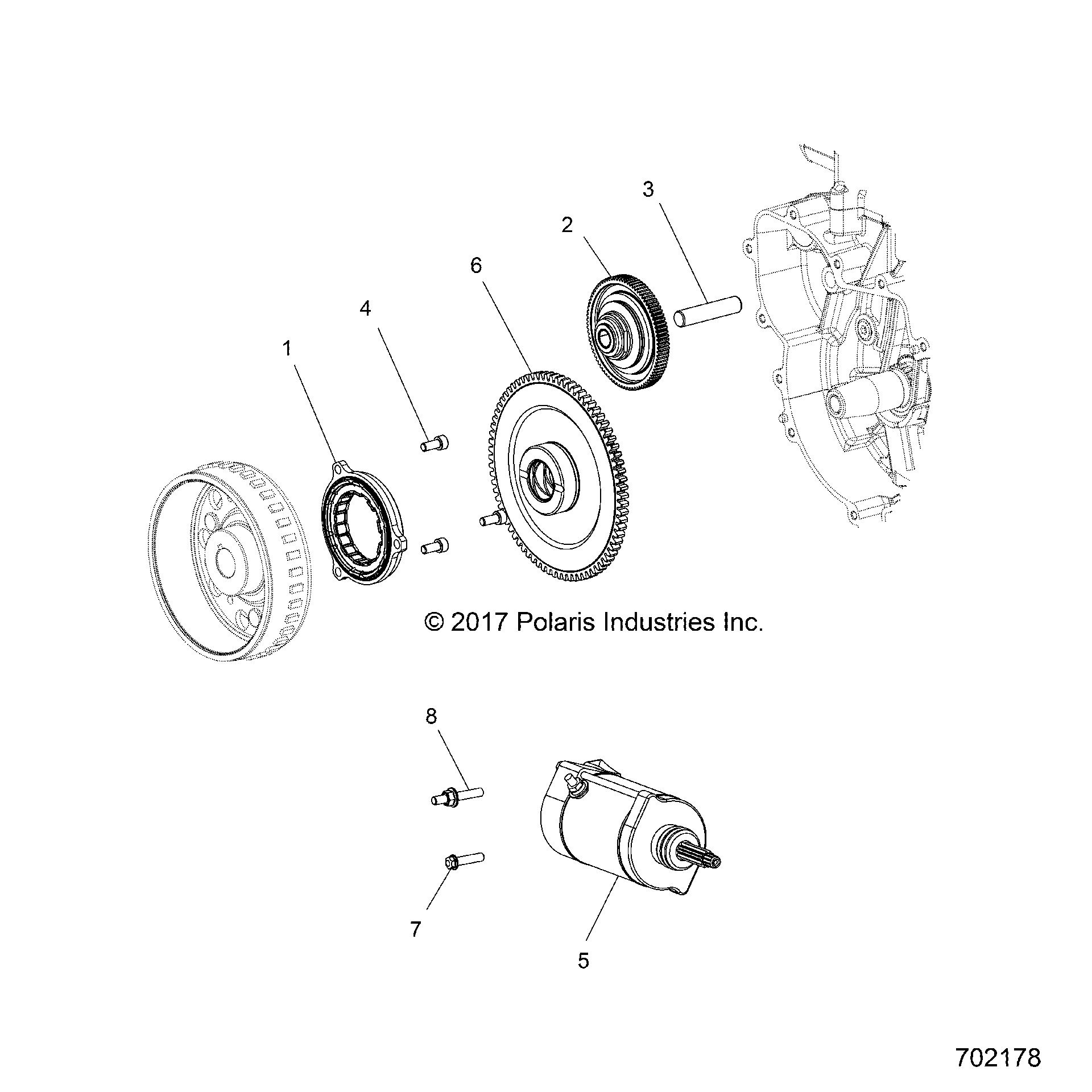An Image of a Genuine Polaris Parts Schematic Diagram showing the schematic - ENGINE: STARTER and DRIVE - 2018 POLARIS ACE 900 EPS XC
