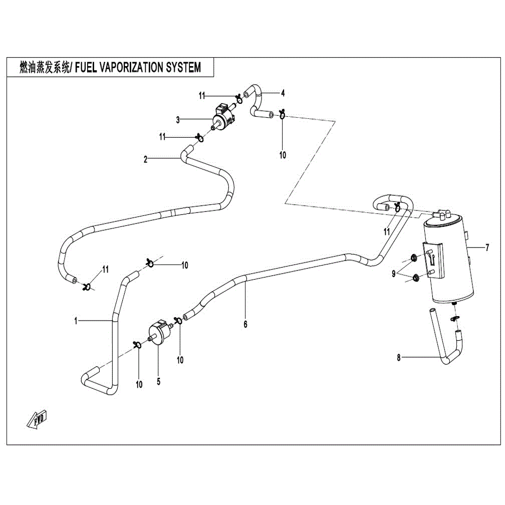 An Image of a genuine CFMOTO Parts Schematic Diagram showing the group - FUEL VAPORIZATION SYSTEM - 2021 CFMOTO CFORCE 400