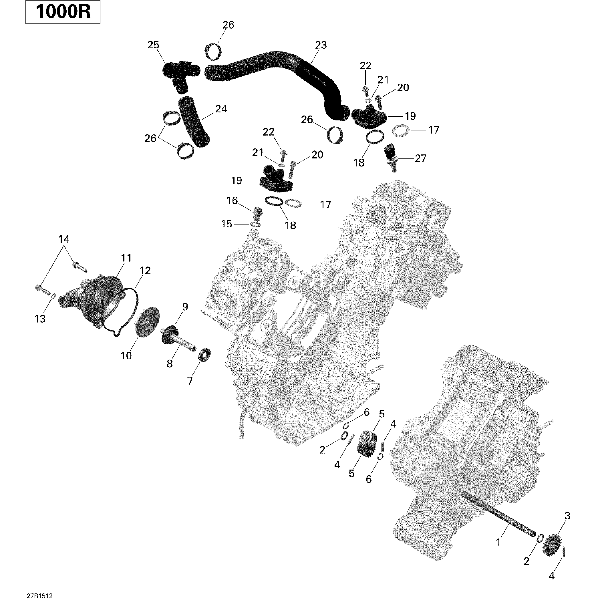 An Image of a Genuine Can-Am Parts Schematic Diagram showing the schematic - ENGINE COOLING _27R1512