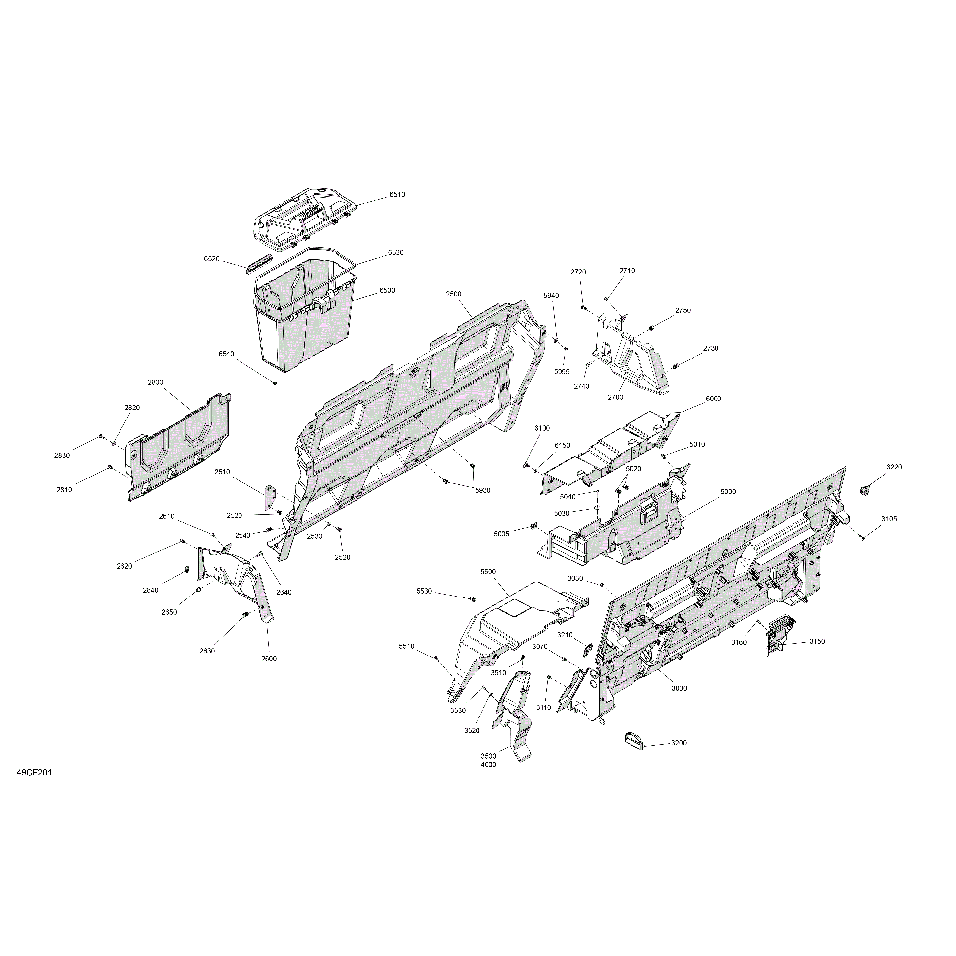An Image of a Genuine Can-Am Parts Schematic Diagram showing the schematic - CAB INTERIOR - BACK WALL