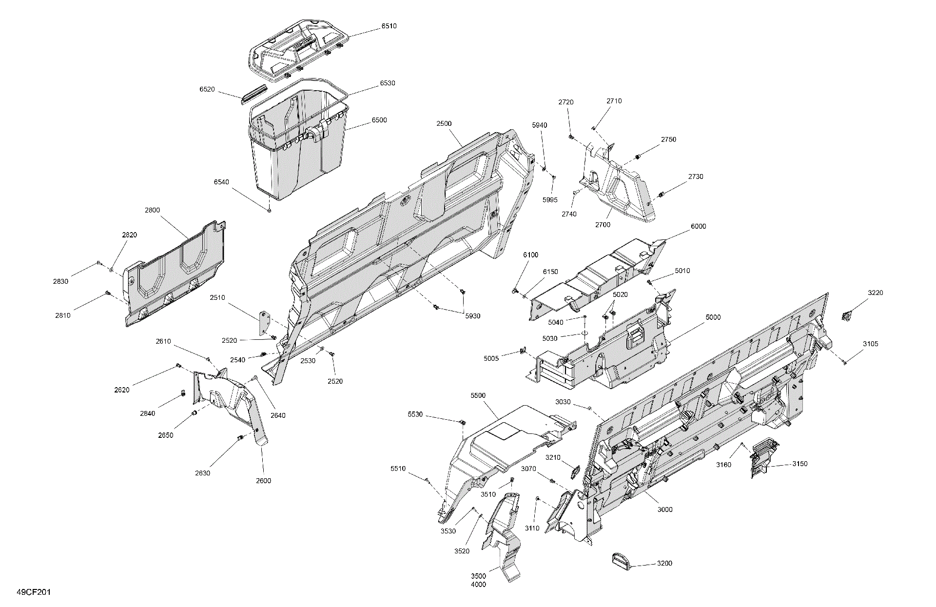 An Image of a Genuine Can-Am Parts Schematic Diagram showing the schematic - CAB INTERIOR - BACK WALL