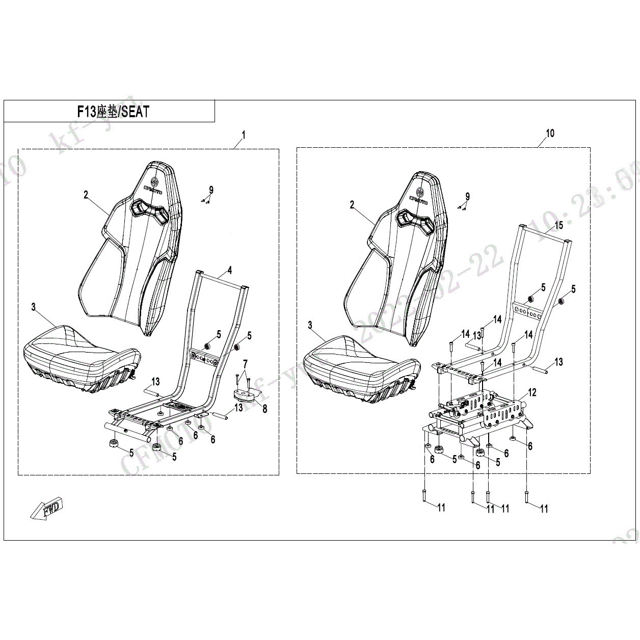 An Image of a Genuine CFMOTO Parts Schematic Diagram showing the schematic - SEAT - 2024 CFMOTO ZFORCE 800 Trail
