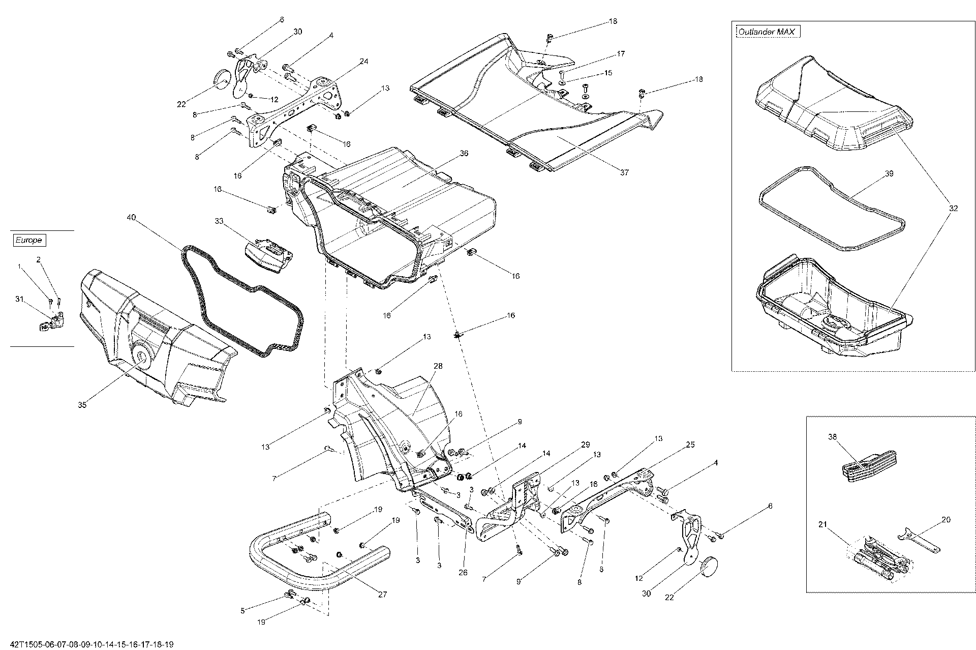 An Image of a Genuine Can-Am Parts Schematic Diagram showing the schematic - REAR CARGO BOX _42T1506