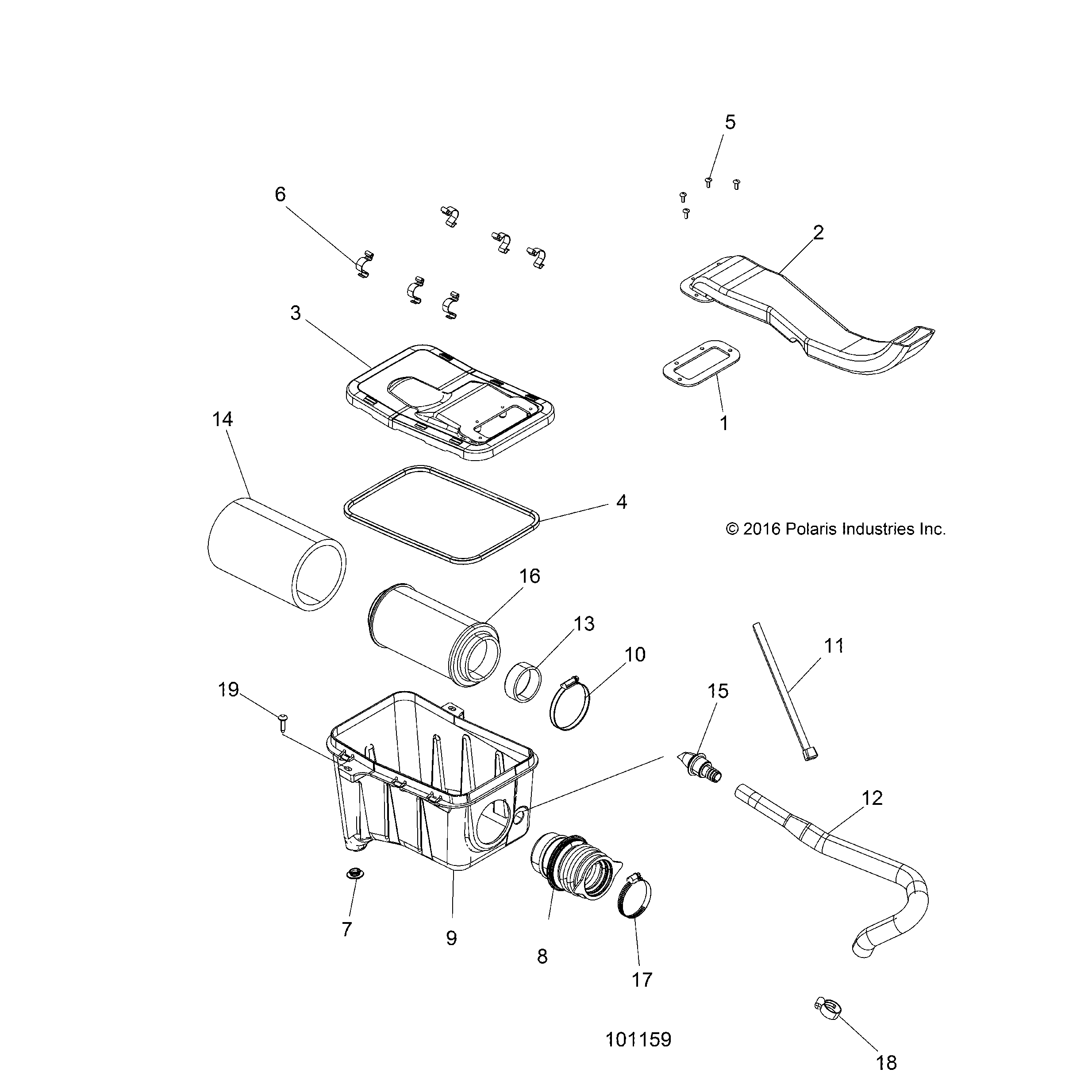 An Image of a Genuine Polaris Parts Schematic Diagram showing the schematic - ENGINE: AIR INTAKE SYSTEM - 2019 POLARIS SPORTSMAN 570 6X6