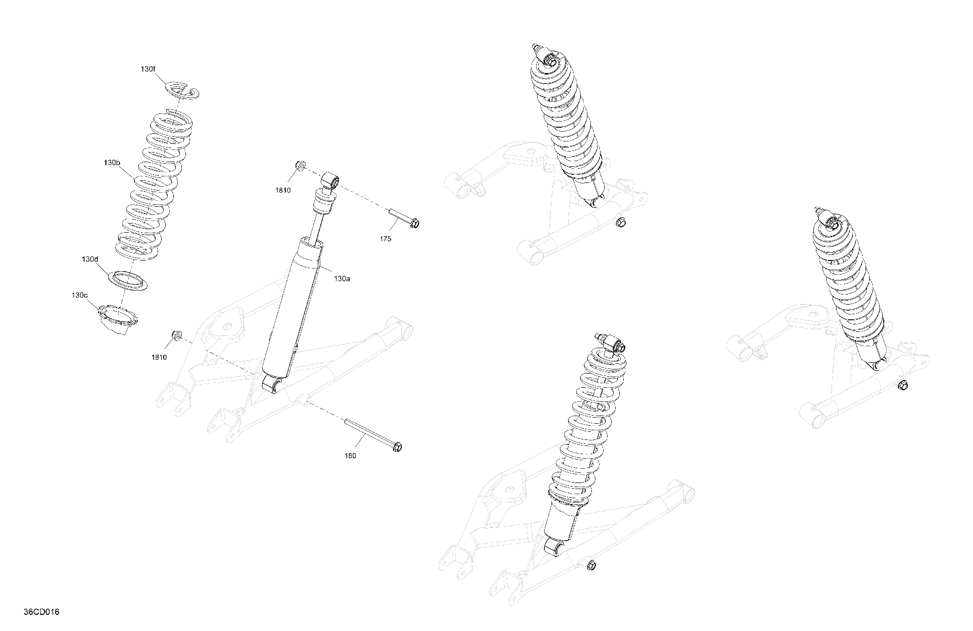 An Image of a Genuine Can-Am Parts Schematic Diagram showing the schematic - SUSPENSION - REAR SHOCKS