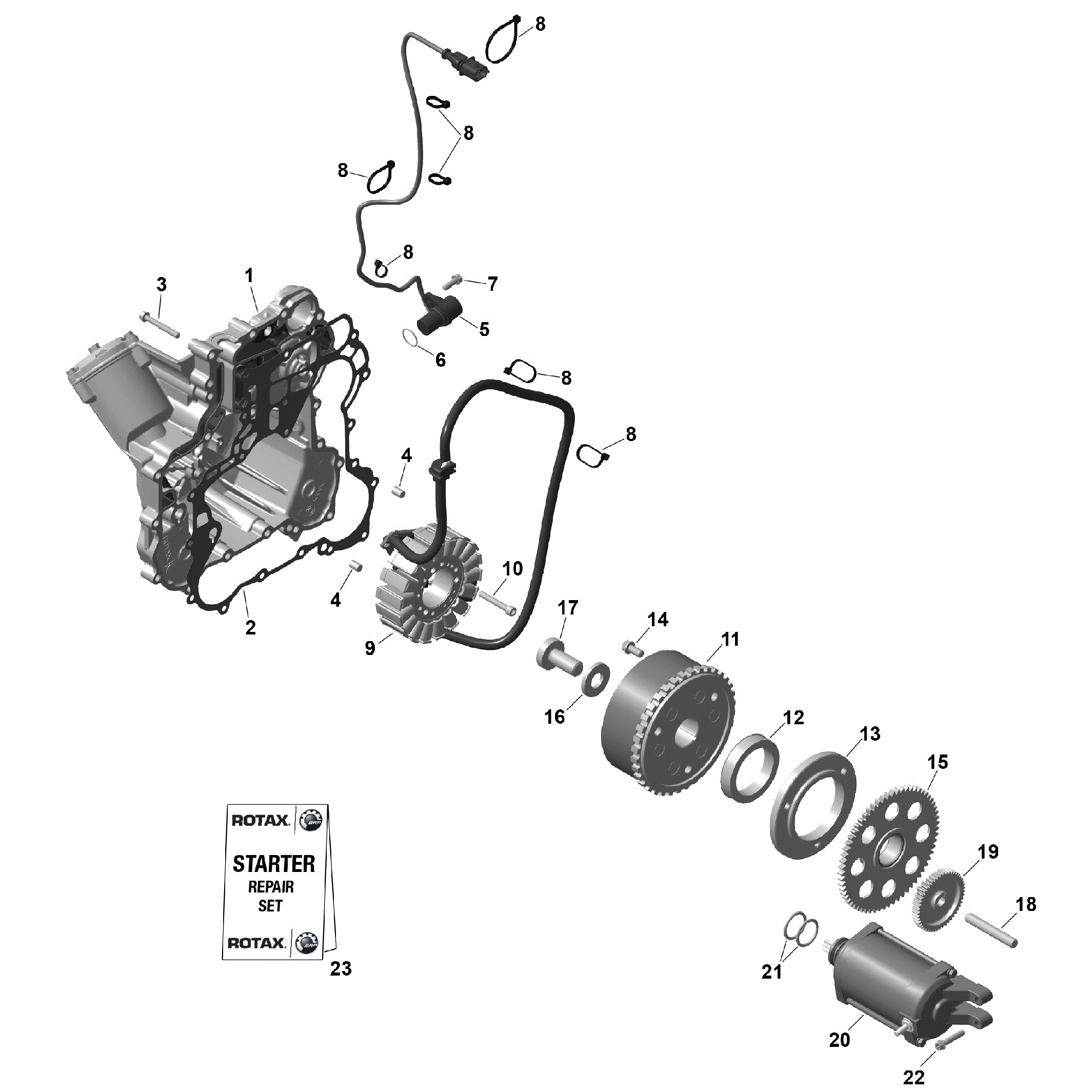 An Image of a Genuine Can-Am Parts Schematic Diagram showing the schematic - ROTAX - MAGNETO AND ELECTRIC STARTER