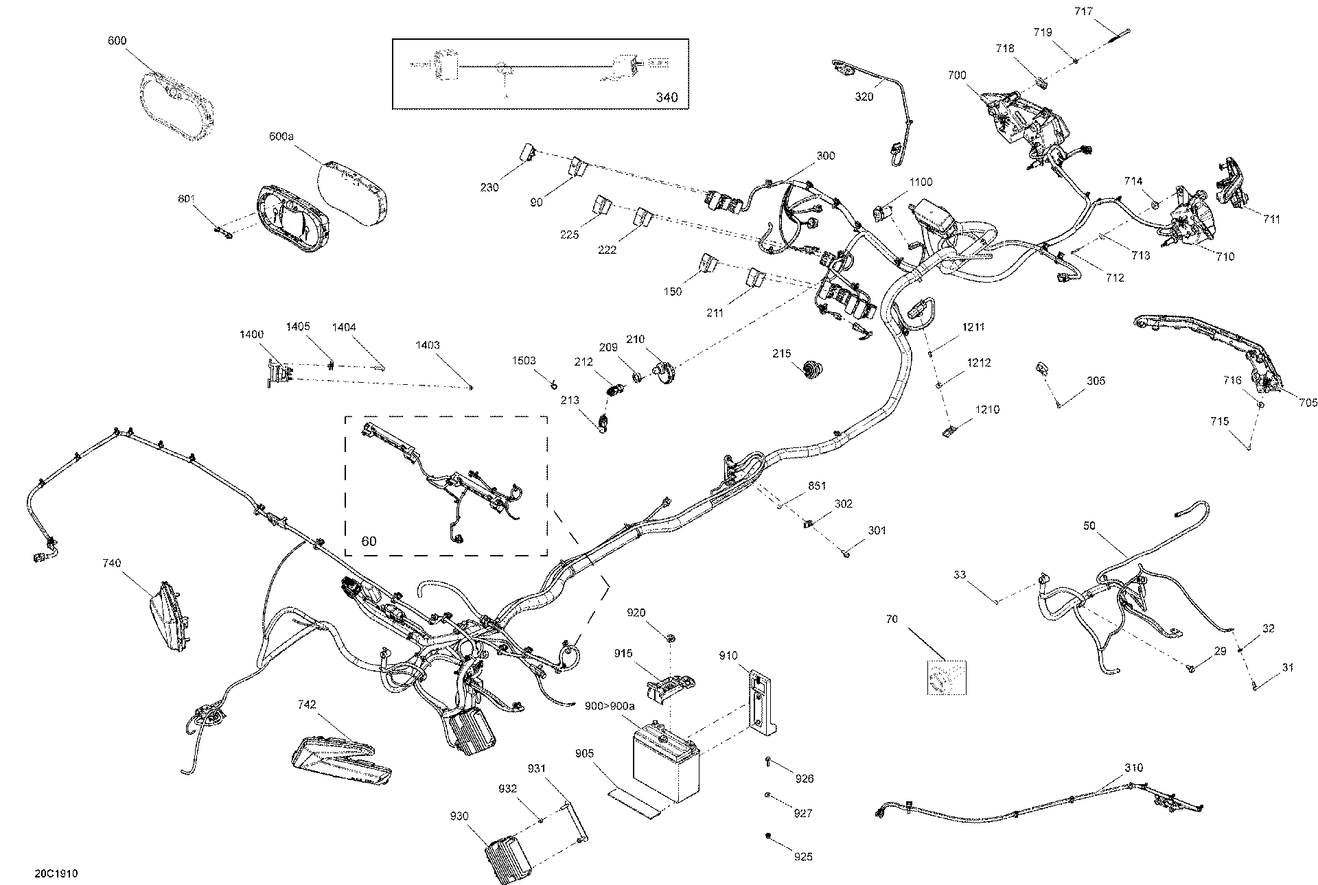 An Image of a Genuine Can-Am Parts Schematic Diagram showing the schematic - ELECTRICAL TURBO
