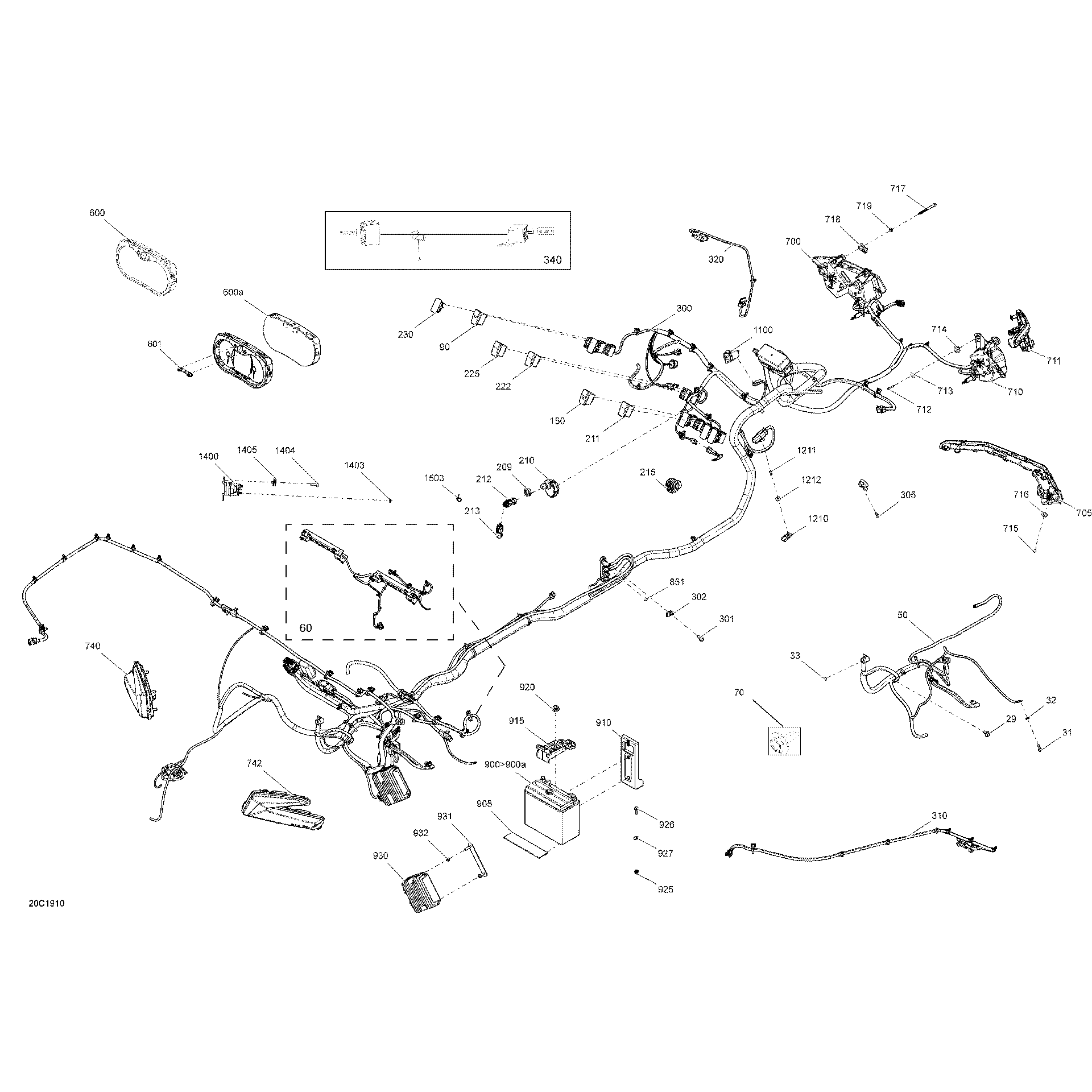 An Image of a Genuine Can-Am Parts Schematic Diagram showing the schematic - ELECTRICAL TURBO R - PACKAGE STD