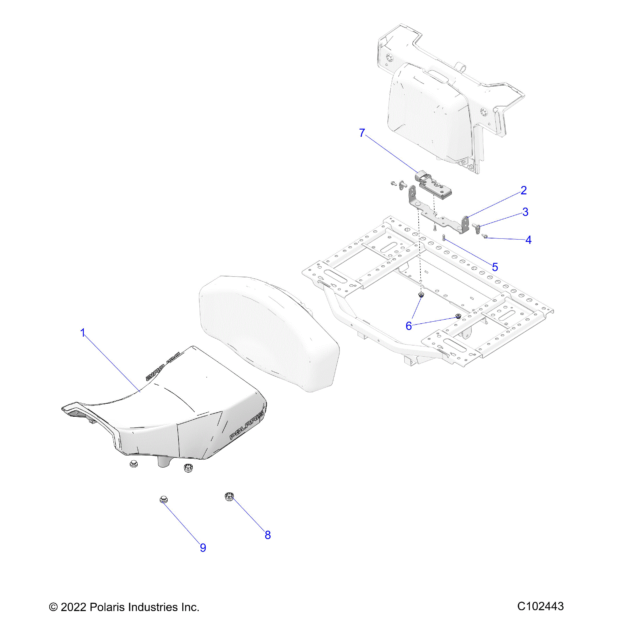 An Image of a Genuine Polaris Parts Schematic Diagram showing the schematic - BODY: SEAT OPERATOR - 2026 POLARIS SPORTSMAN 570 X2 EPS