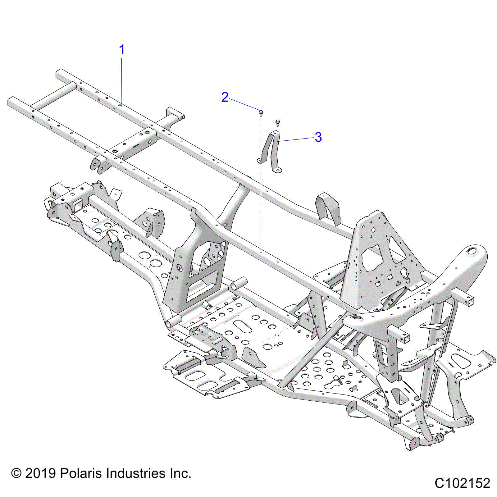 An Image of a Genuine Polaris Parts Schematic Diagram showing the schematic - CHASSIS: FRAME - 2020 POLARIS SPORTSMAN 570 X2