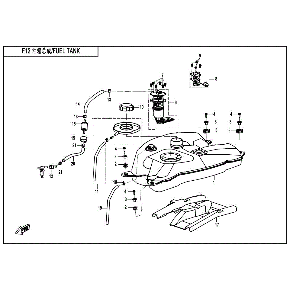 An Image of a genuine CFMOTO Parts Schematic Diagram showing the group - FUEL SYSTEM - 2017 CFMOTO CFORCE 400