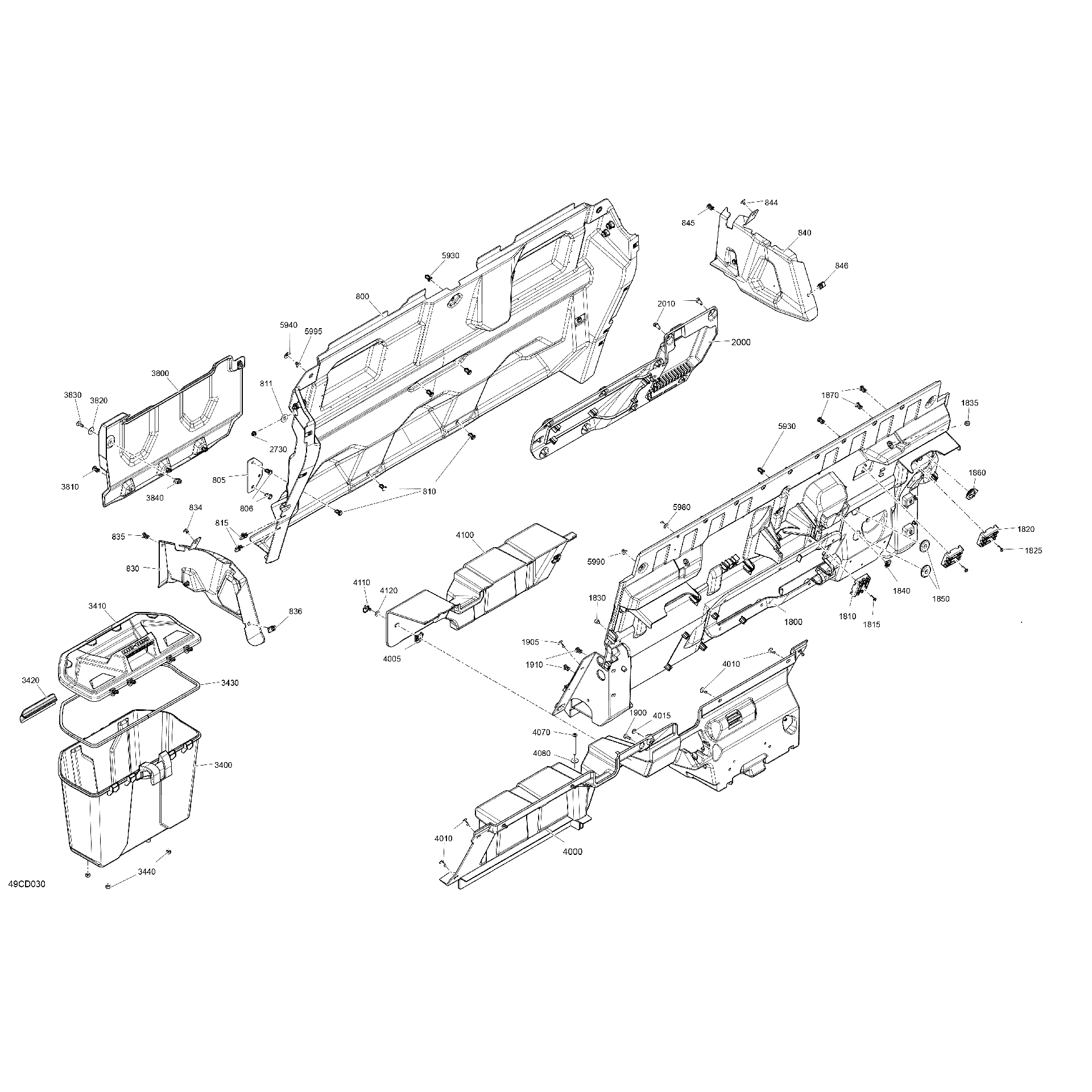 An Image of a Genuine Can-Am Parts Schematic Diagram showing the schematic - CAB INTERIOR - BACK WALL
