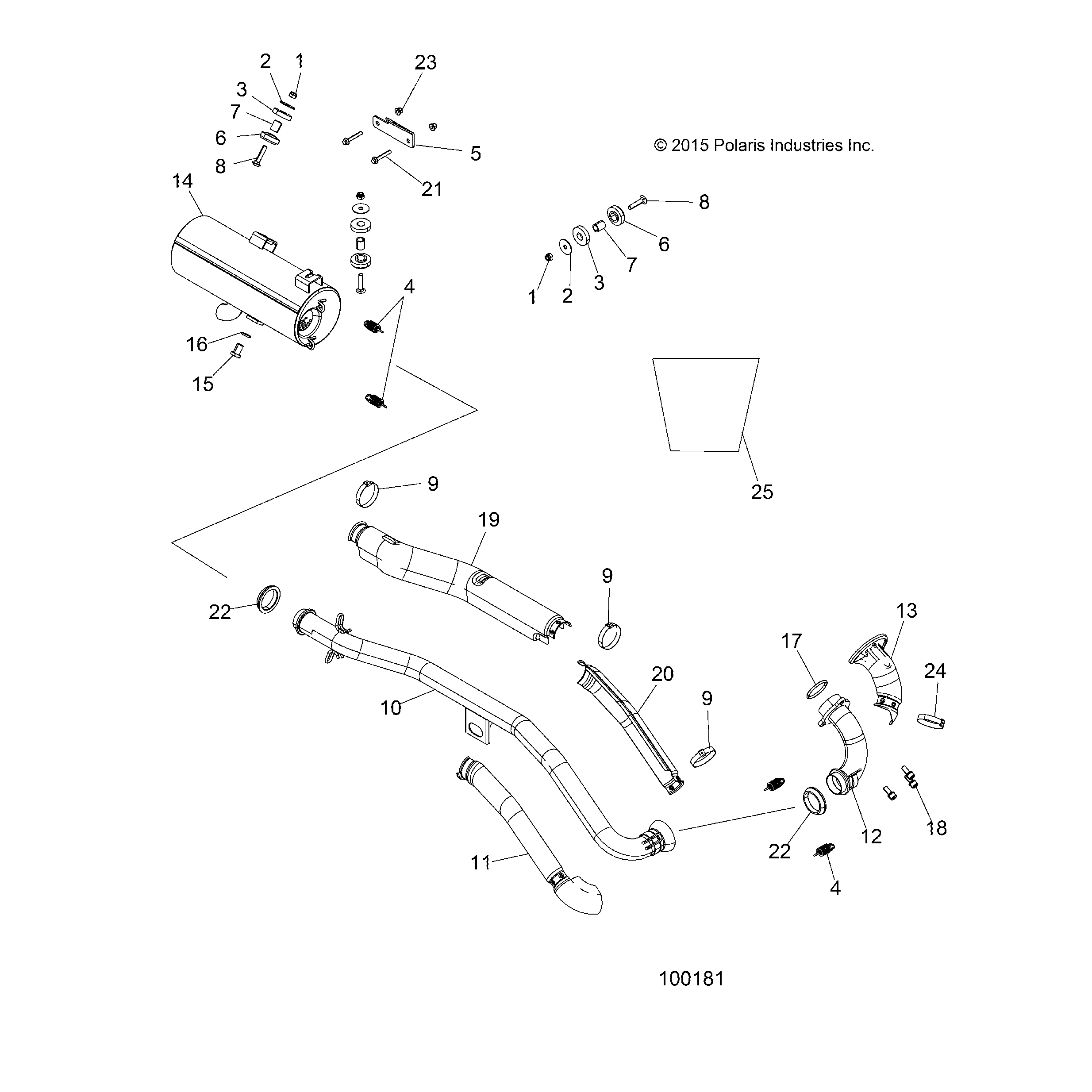 An Image of a Genuine Polaris Parts Schematic Diagram showing the schematic - ENGINE: EXHAUST - 2016 POLARIS SPORTSMAN 570 EFI HD