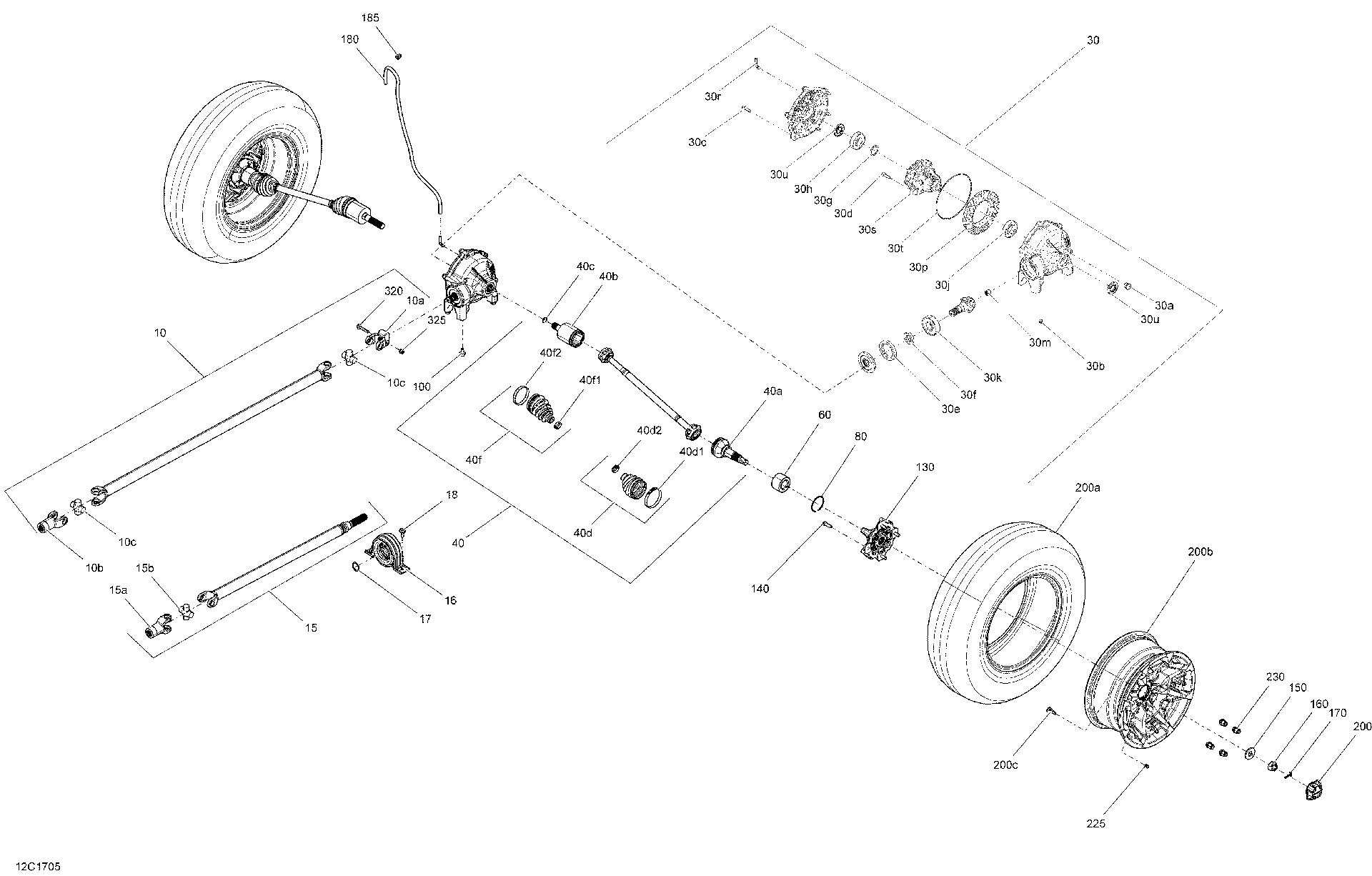 An Image of a Genuine Can-Am Parts Schematic Diagram showing the schematic - DRIVE SYSTEM FRONT