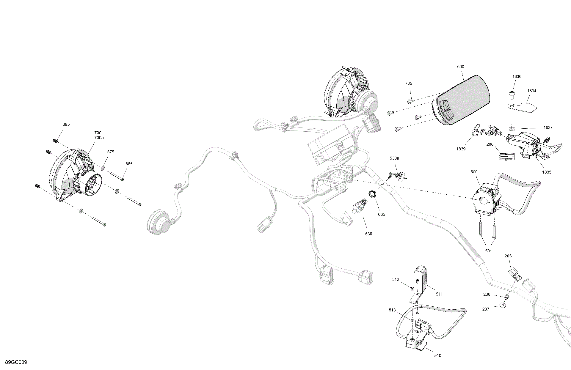 An Image of a Genuine Can-Am Parts Schematic Diagram showing the schematic - ELECTRIC - FRONT SECTION