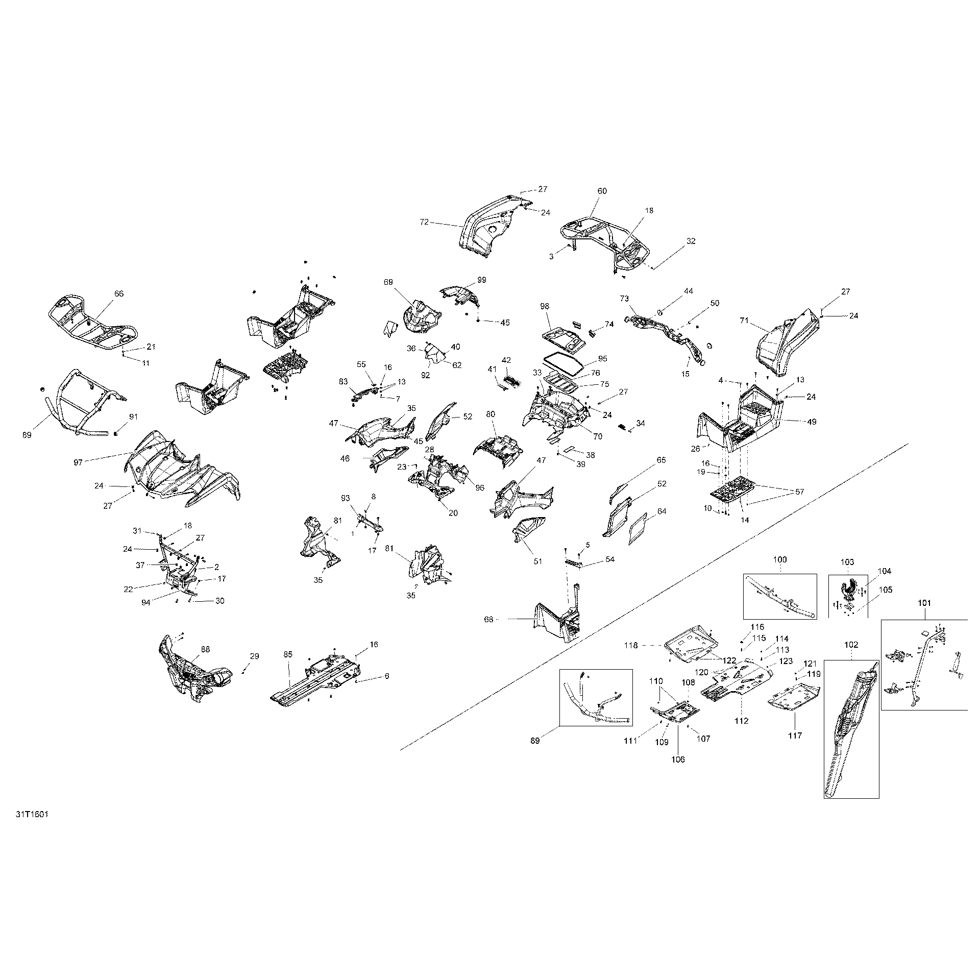 An Image of a Genuine Can-Am Parts Schematic Diagram showing the schematic - BODY AND ACCESSORIES - ALL MODELS