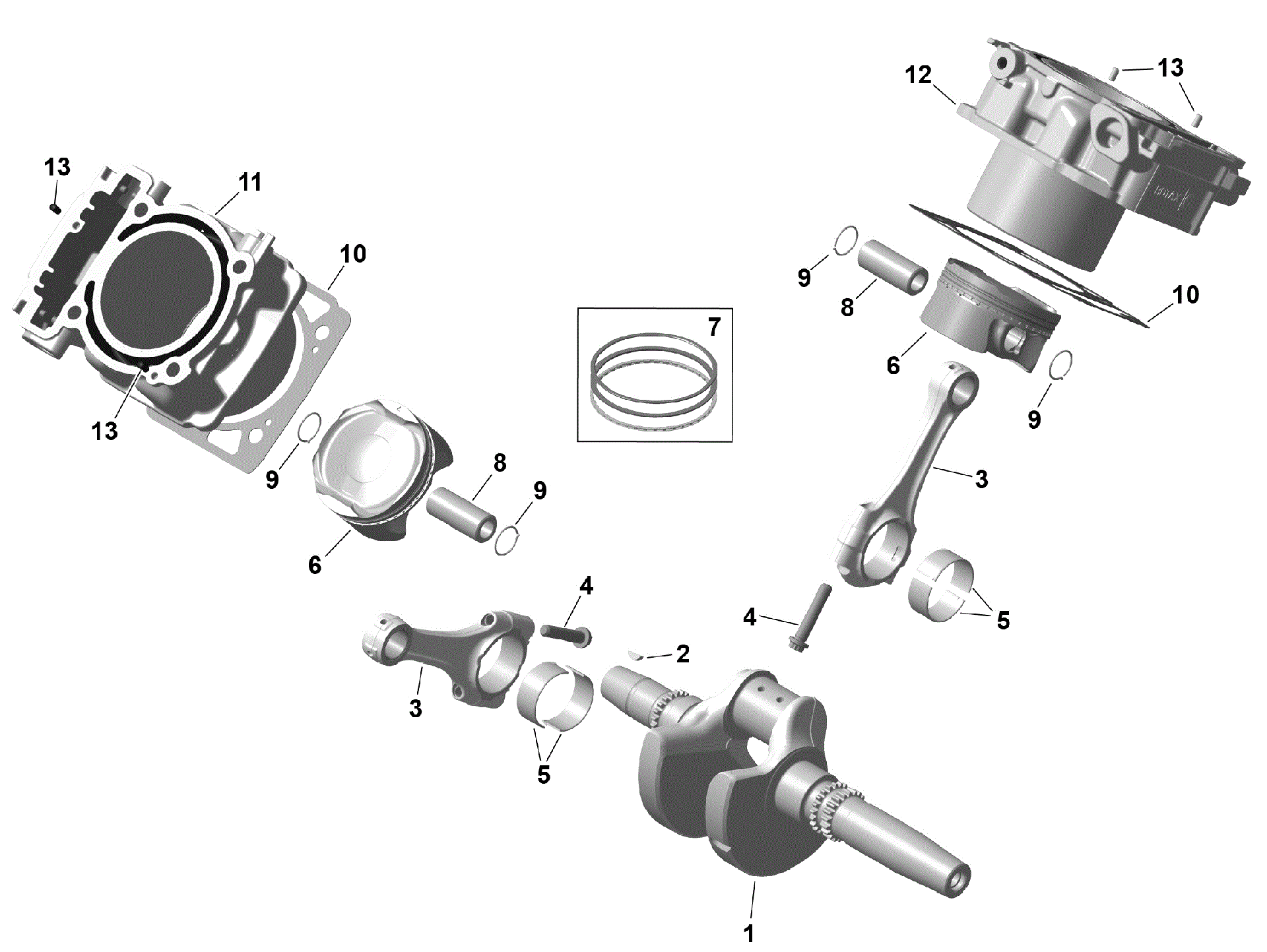 An Image of a Genuine Can-Am Parts Schematic Diagram showing the schematic - ROTAX - CRANKSHAFT PISTONS AND CYLINDER
