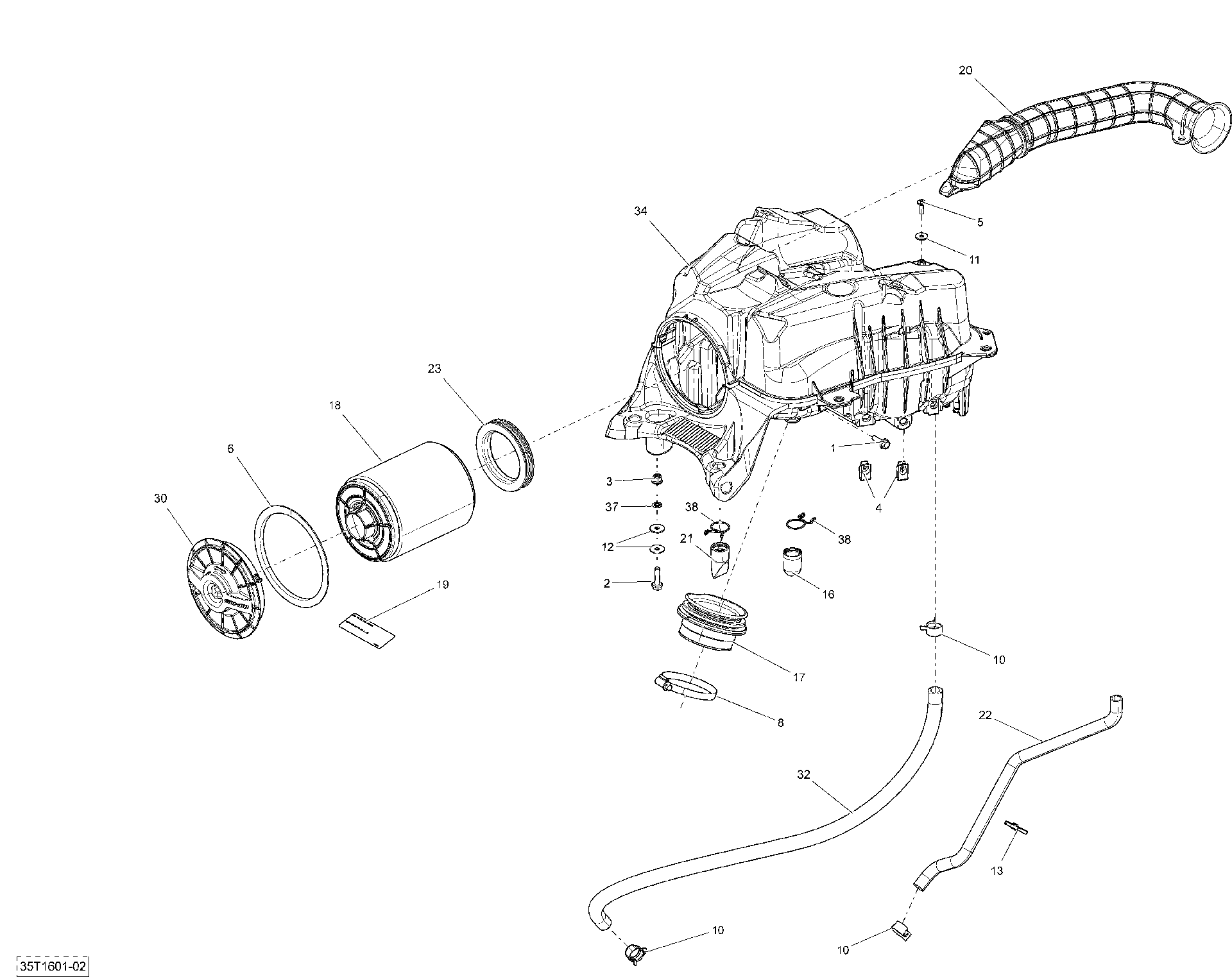 An Image of a Genuine Can-Am Parts Schematic Diagram showing the schematic - AIR INTAKE - EXCEPT X MR
