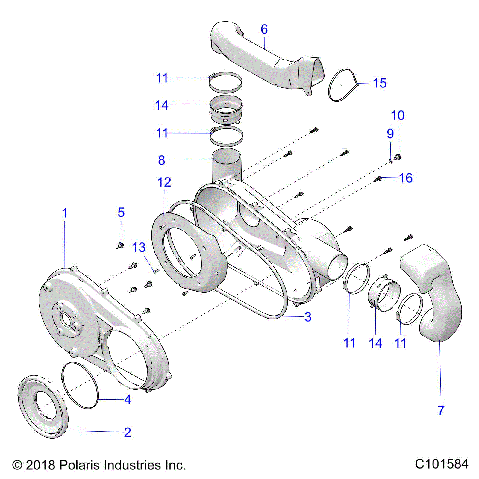 An Image of a Genuine Polaris Parts Schematic Diagram showing the schematic - BODY: CLUTCH COVER - 2021 POLARIS SPORTSMAN TOURING 570