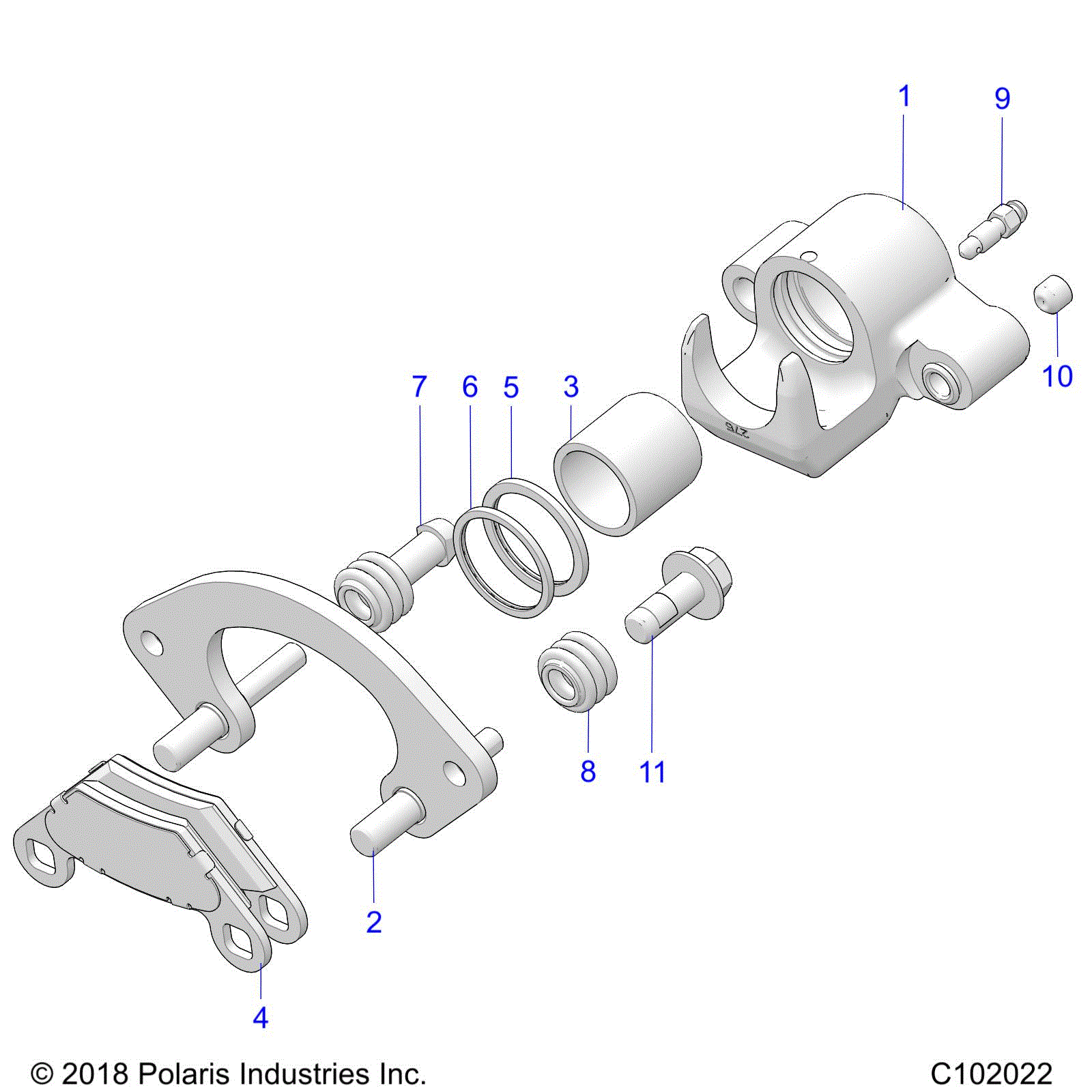 An Image of a Genuine Polaris Parts Schematic Diagram showing the schematic - BRAKES: REAR CALIPER - 2020 POLARIS SPORTSMAN XP 1000 48" TRAIL
