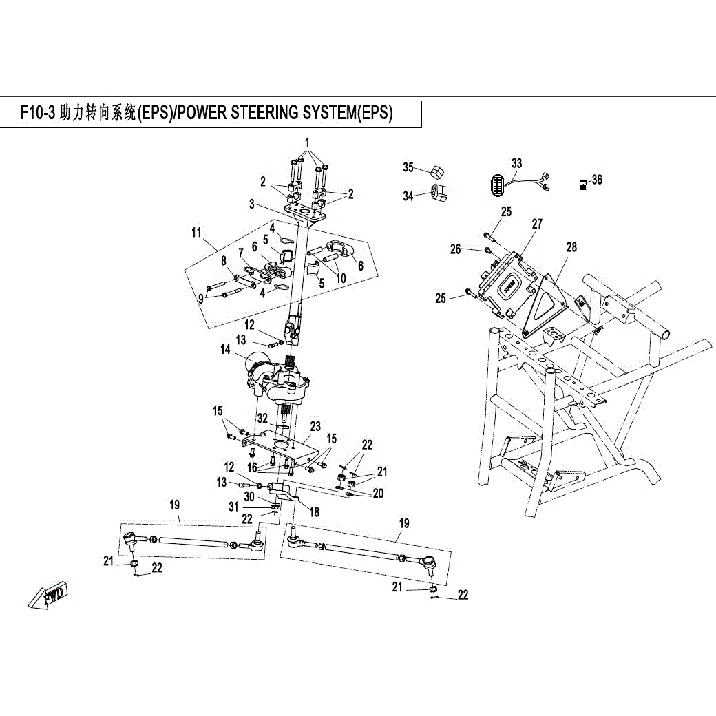 An Image of a genuine CFMOTO Parts Schematic Diagram showing the group - STEERING SYSTEM - EPS - 2017 CFMOTO CFORCE 800