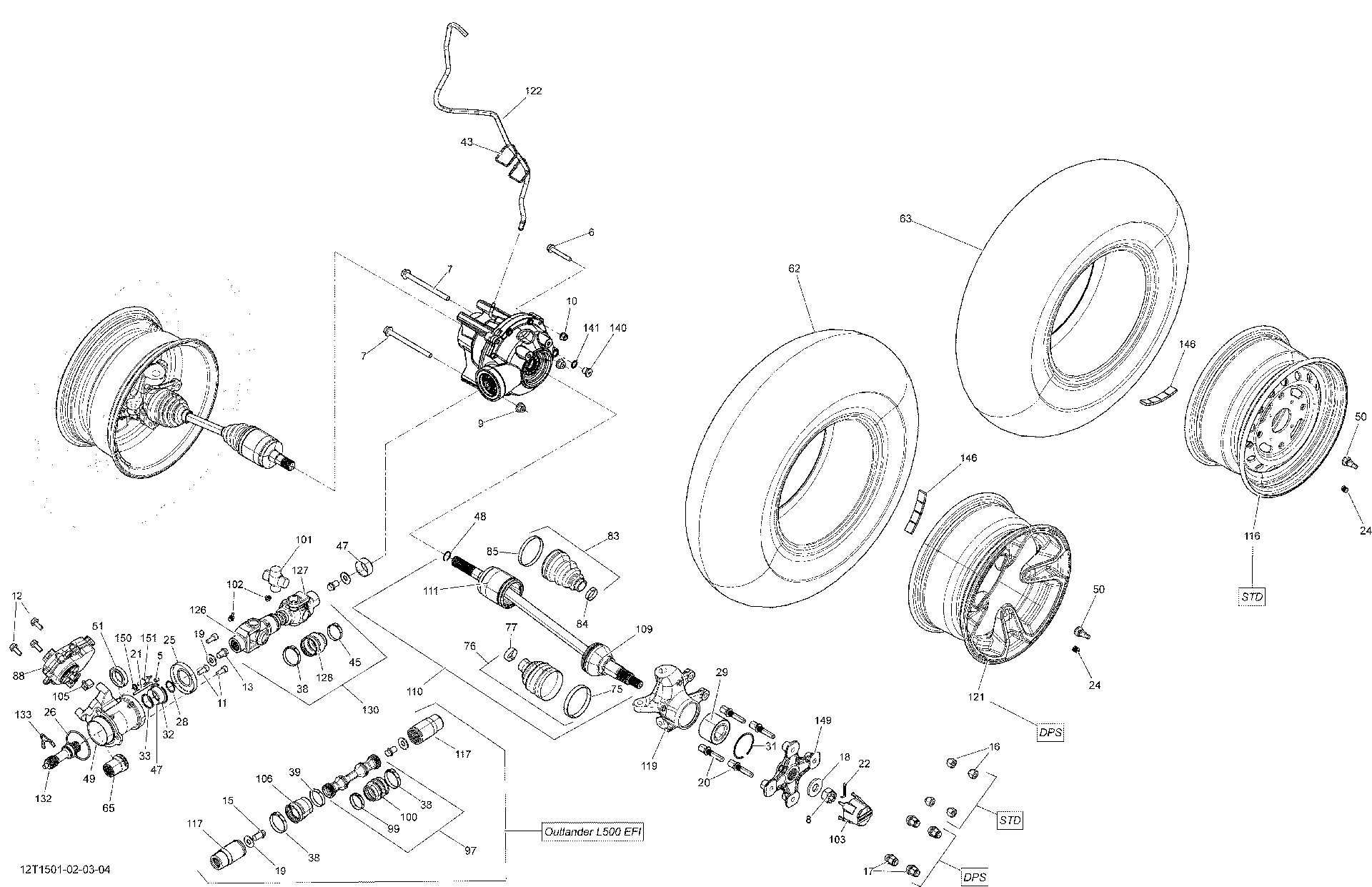 An Image of a Genuine Can-Am Parts Schematic Diagram showing the schematic - DRIVE SYSTEM FRONT _12T1503