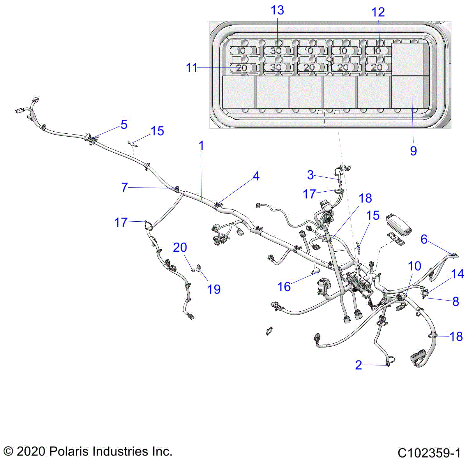 An Image of a Genuine Polaris Parts Schematic Diagram showing the schematic - ELECTRICAL: HARNESS - 2024 POLARIS SPORTSMAN 570 6X6