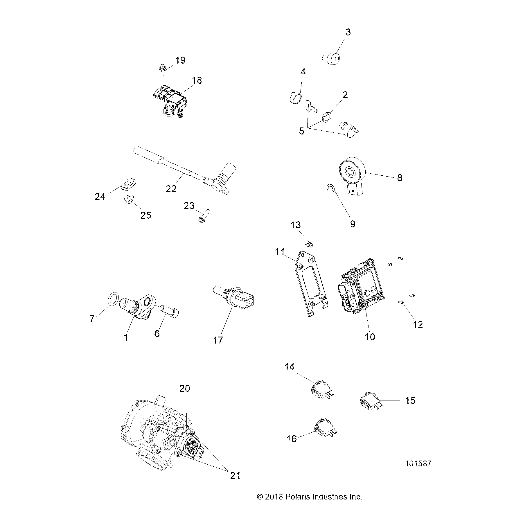 An Image of a Genuine Polaris Parts Schematic Diagram showing the schematic - ELECTRICAL: SWITCHES SENSORS and ECM - 2019 POLARIS SPORTSMAN 570 SP
