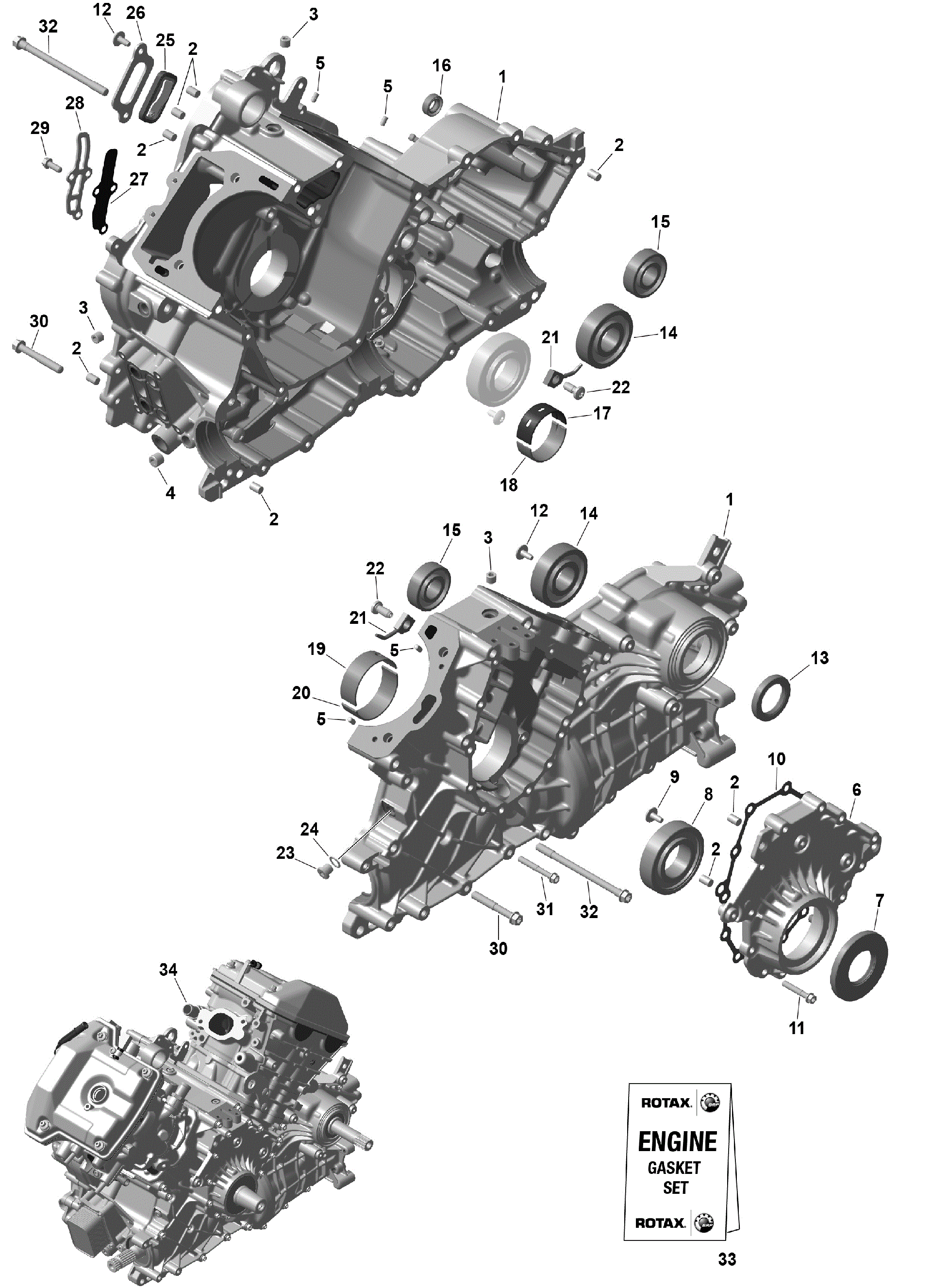An Image of a Genuine Can-Am Parts Schematic Diagram showing the schematic - ROTAX - CRANKCASE