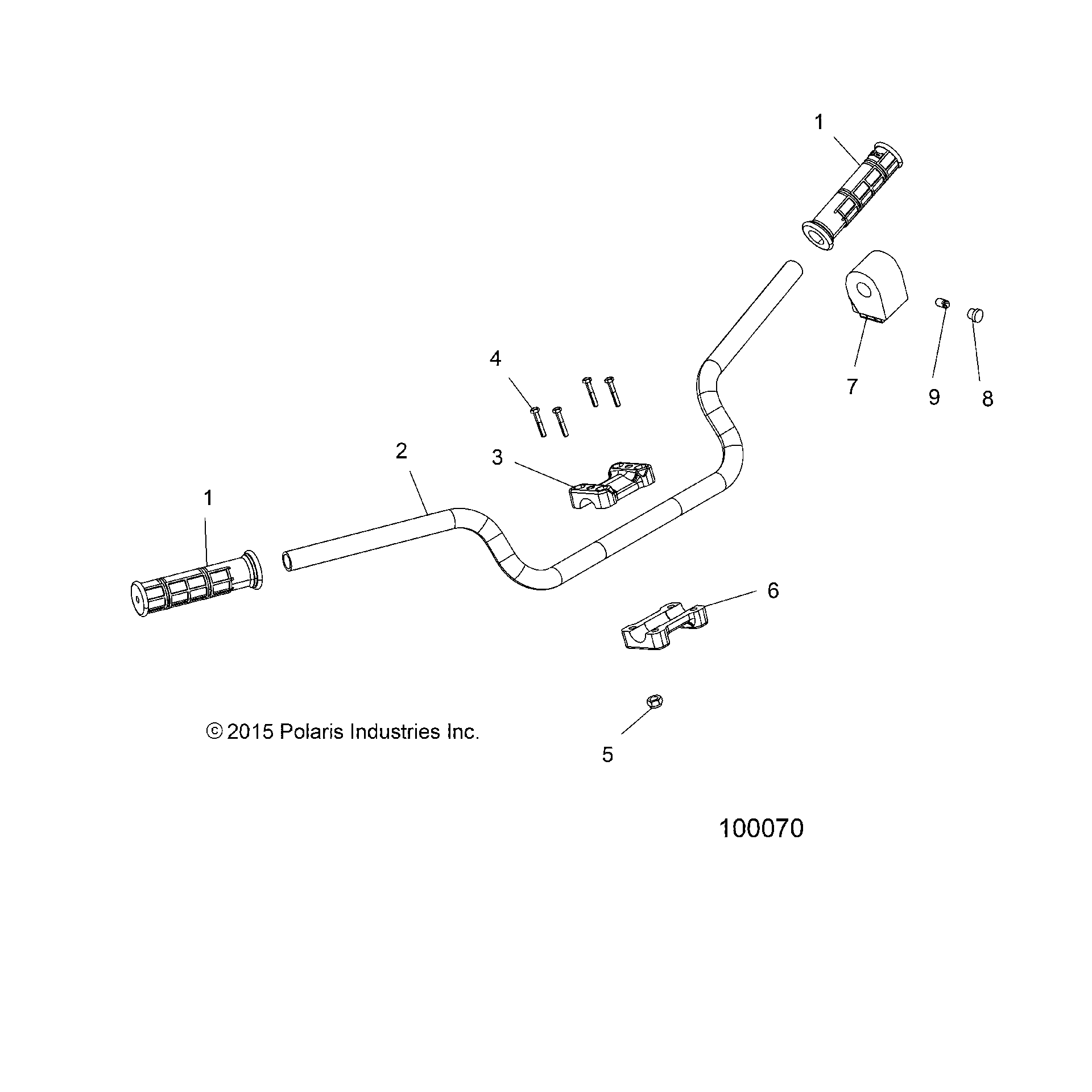 An Image of a Genuine Polaris Parts Schematic Diagram showing the schematic - STEERING: HANDLEBAR and CONTROLS - 2016 POLARIS SCRAMBLER 850