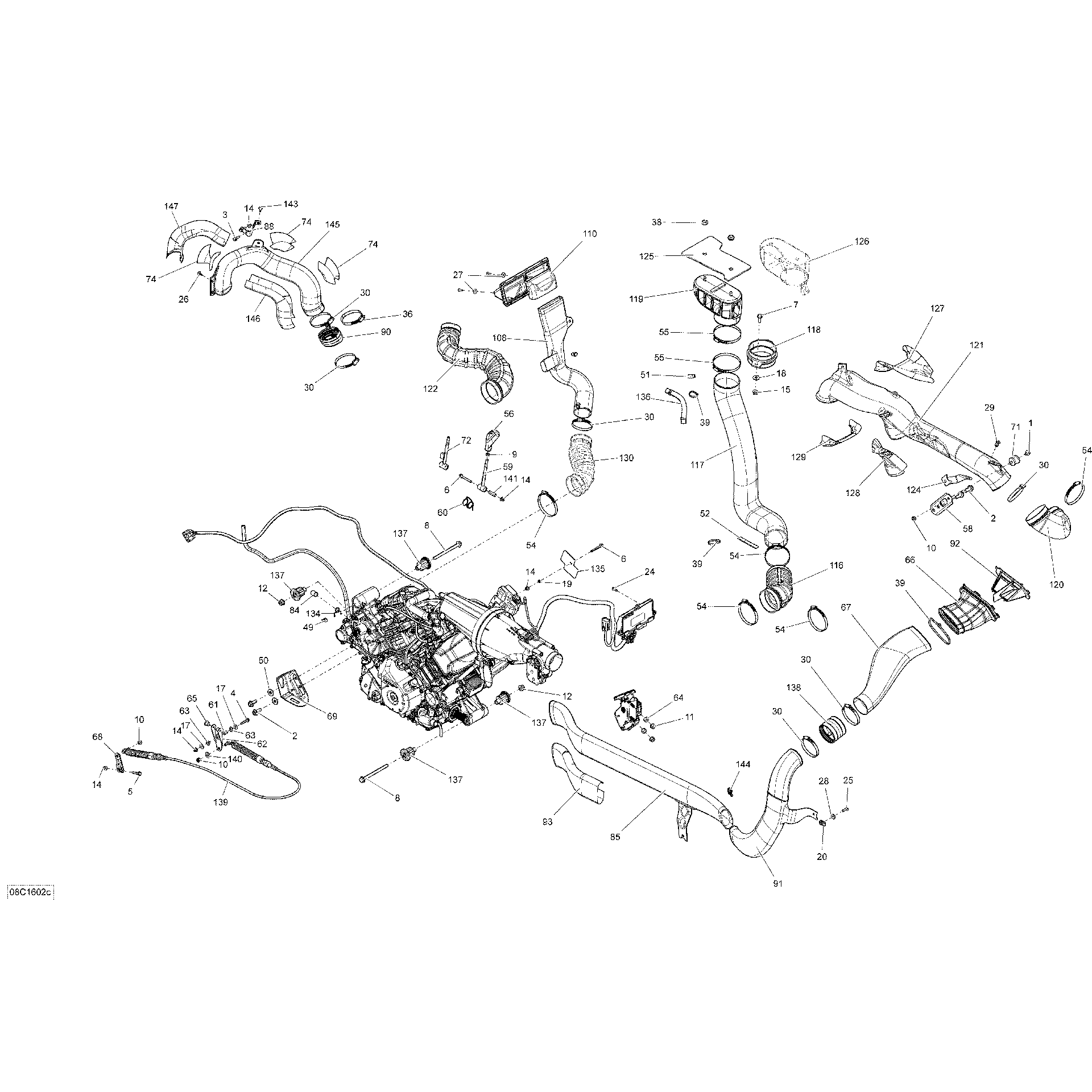 An Image of a Genuine Can-Am Parts Schematic Diagram showing the schematic - ENGINE AND ENGINE SUPPORT - MAX