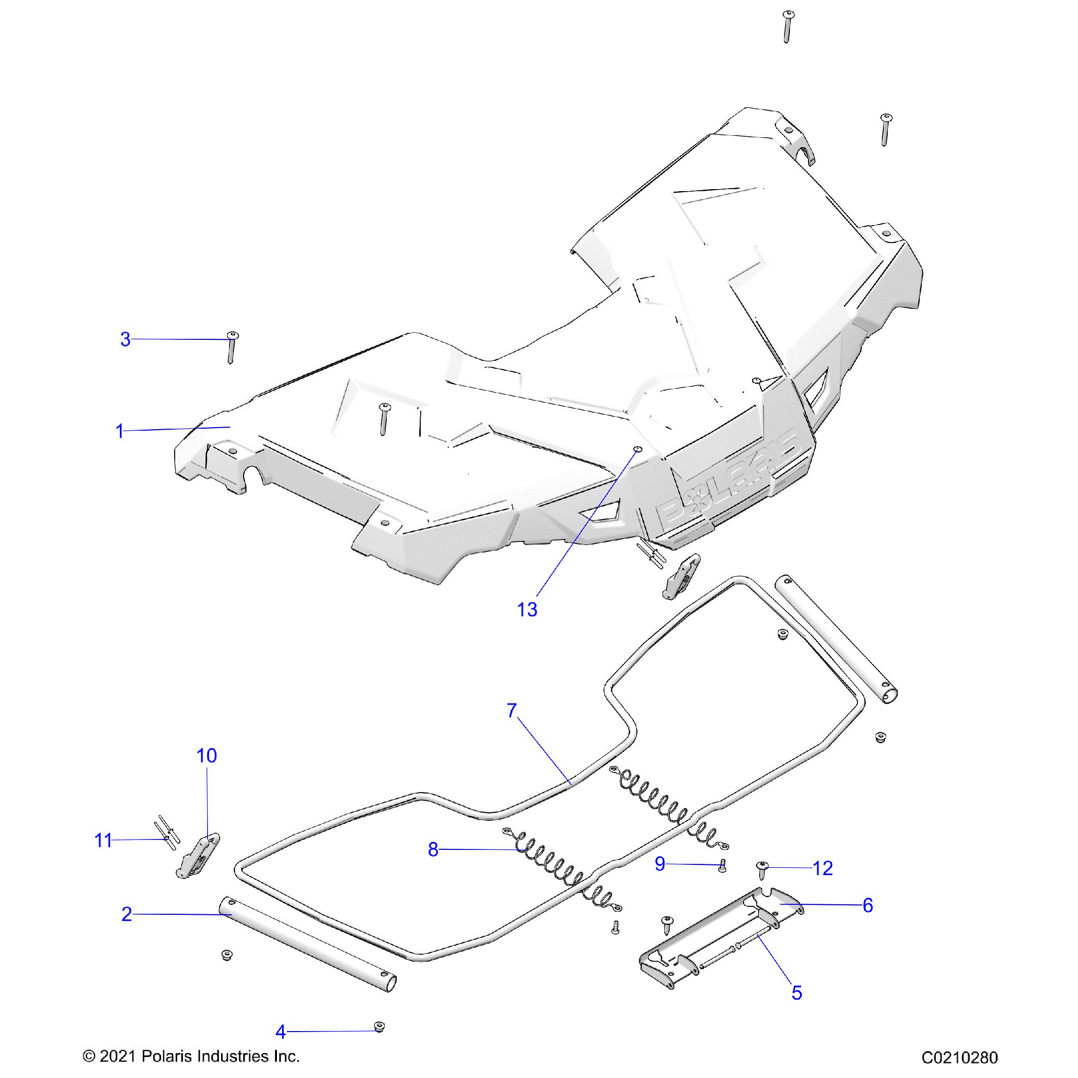 An Image of a Genuine Polaris Parts Schematic Diagram showing the schematic - BODY: STORAGE FRONT - 2023 POLARIS SPORTSMAN TOURING 570