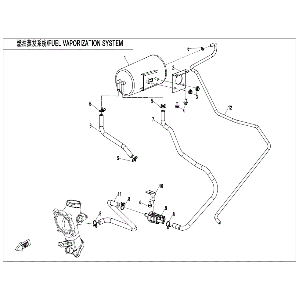 An Image of a Genuine CFMOTO Parts Schematic Diagram showing the schematic - FUEL EVAPORATION SYSTEM - 2022 CFMOTO ZFORCE 950 Sport