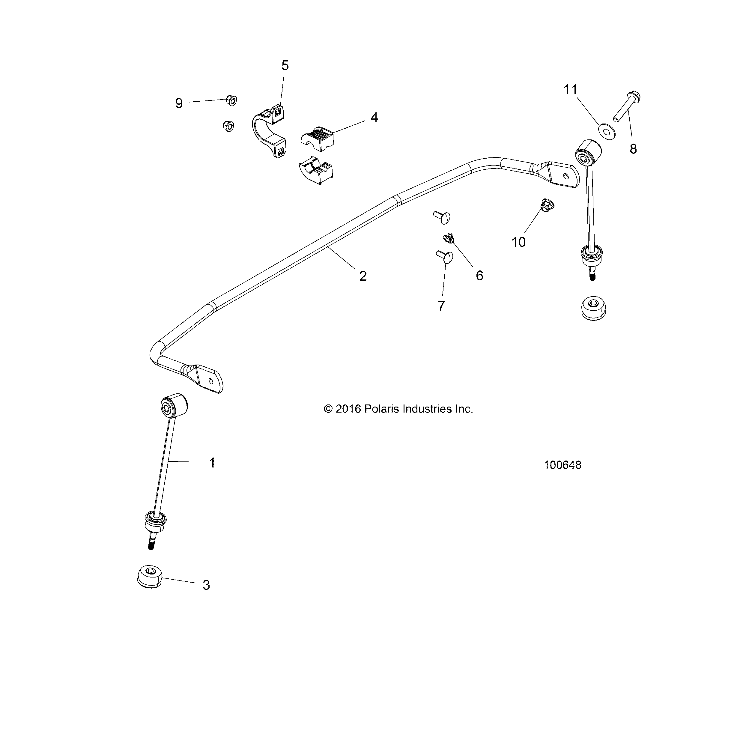 An Image of a Genuine Polaris Parts Schematic Diagram showing the schematic - SUSPENSION: STABILIZER BAR REAR - 2018 POLARIS ACE 900 EPS XC