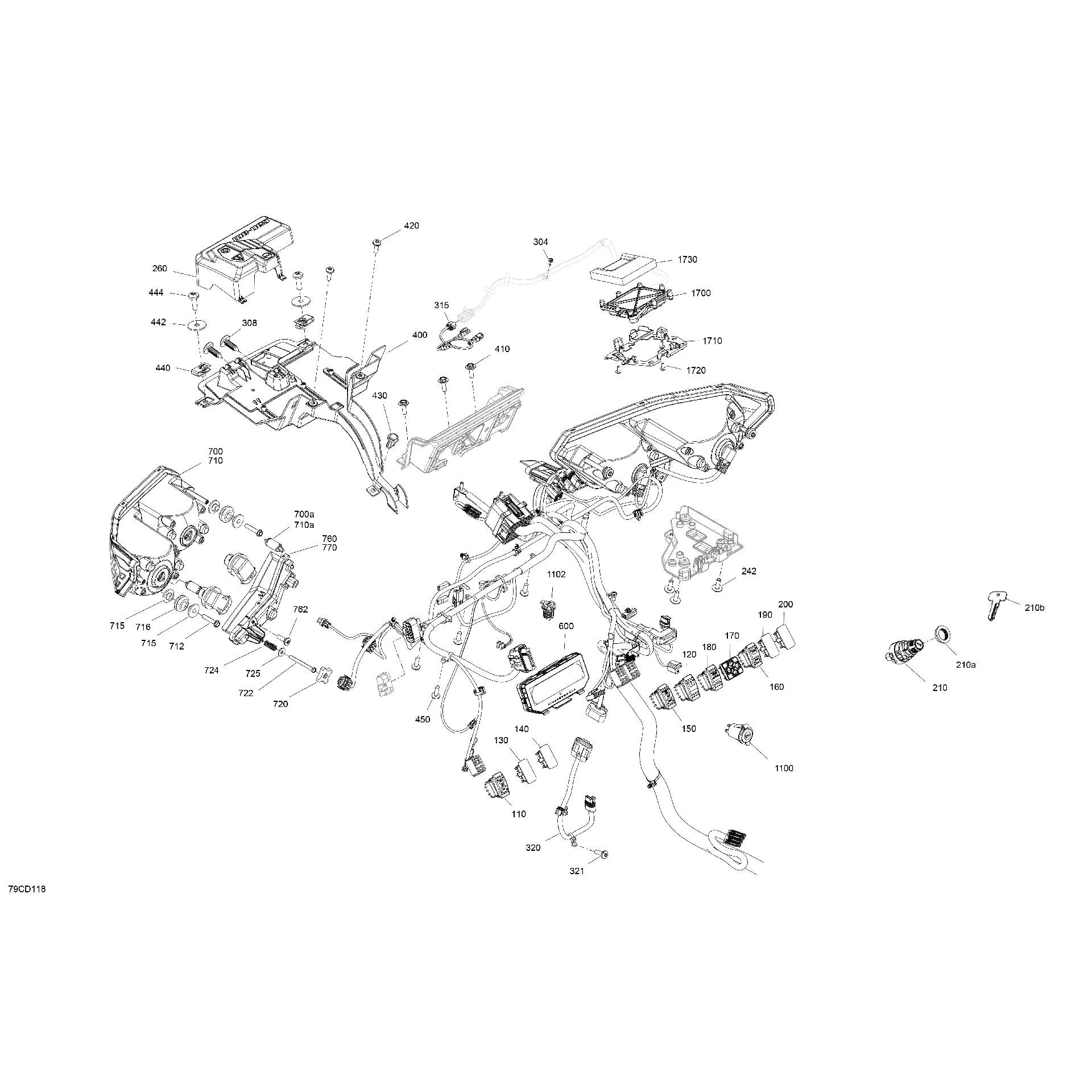 An Image of a Genuine Can-Am Parts Schematic Diagram showing the schematic - ELECTRIC - FRONT SECTION